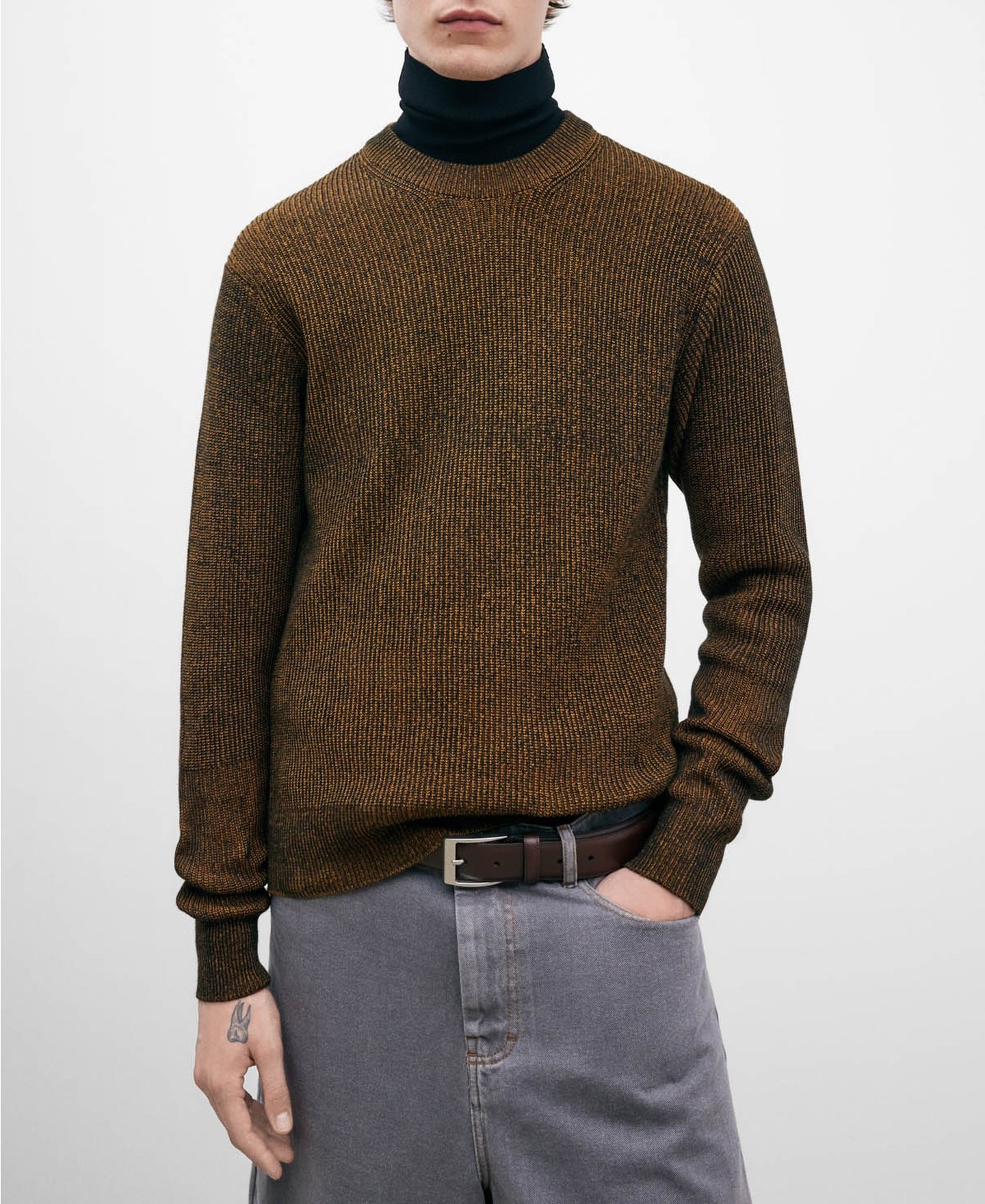 Mixed brown crew neckline sweater image number 0