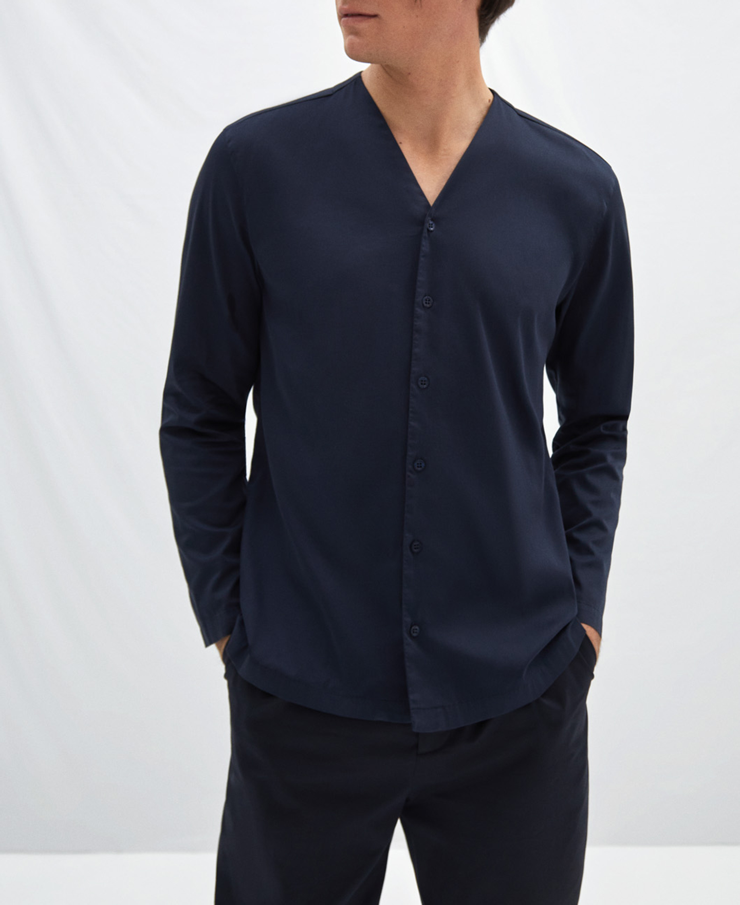 V-neck cotton shirt image number 0