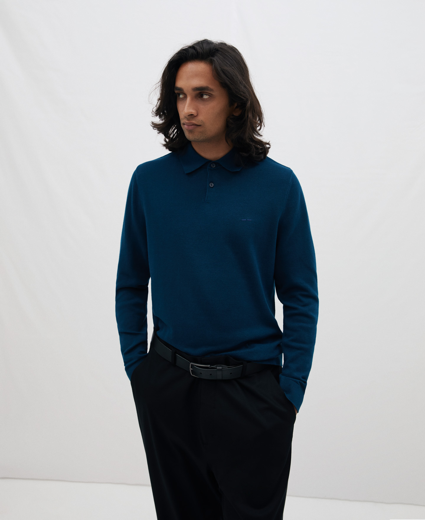 Long sleeve cotton polo shirt image number 0