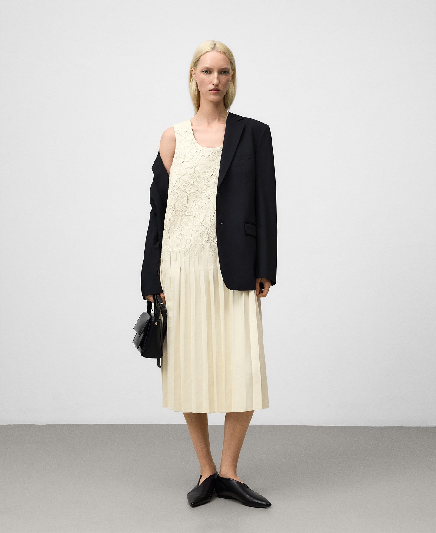 Leather-Non-Leather pleated dress woman image number 1