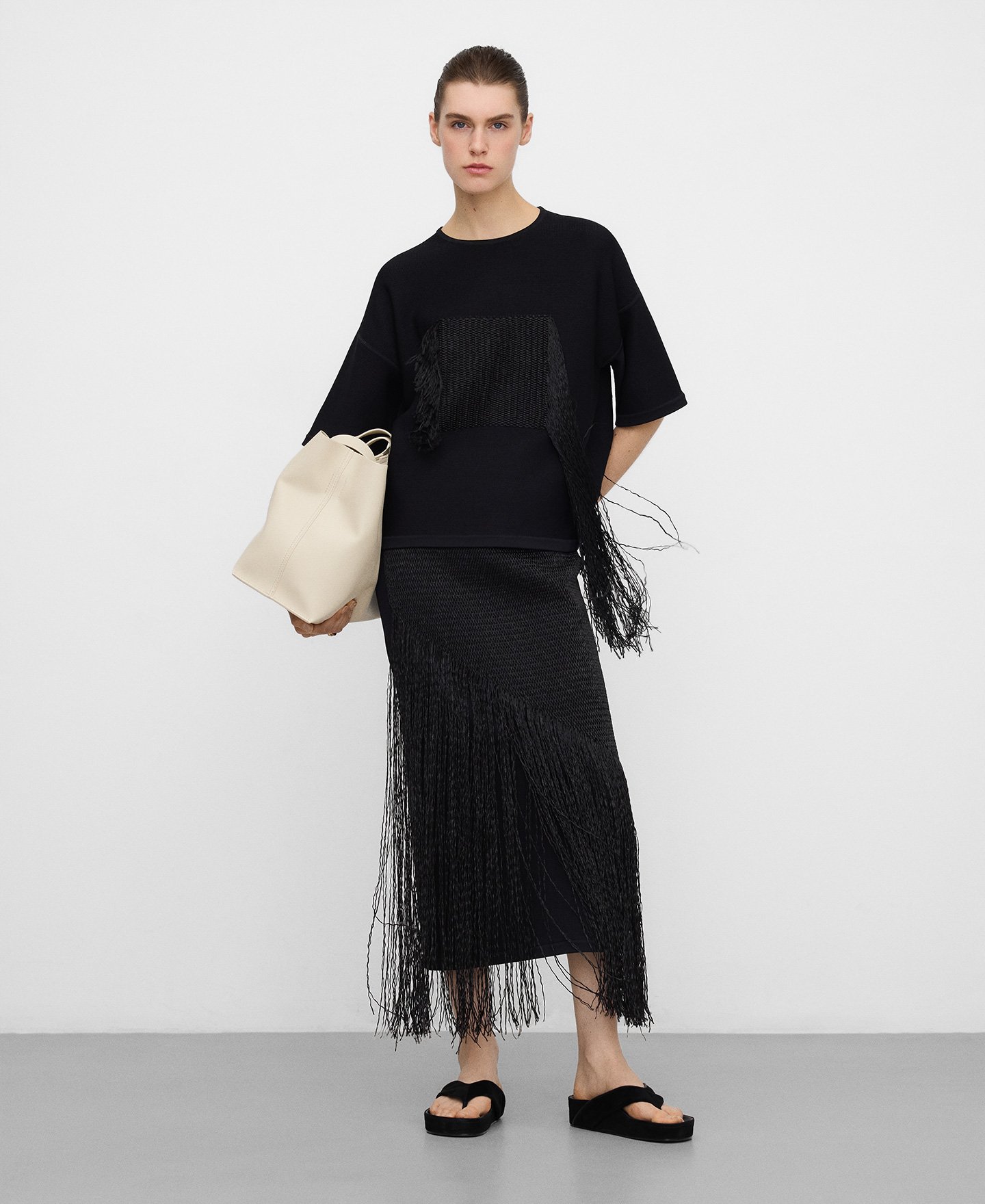 Raffia detail short sleeve sweater image number 1