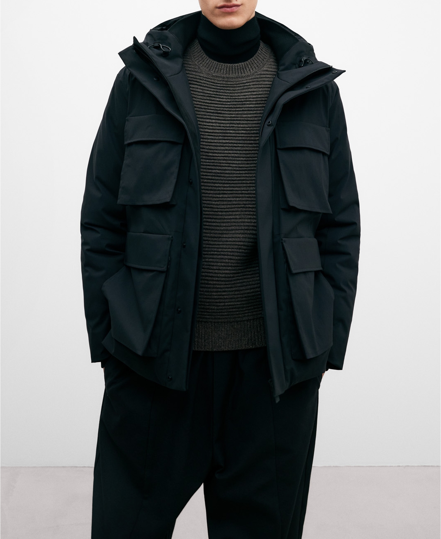 Black padded hooded jacket image number 0