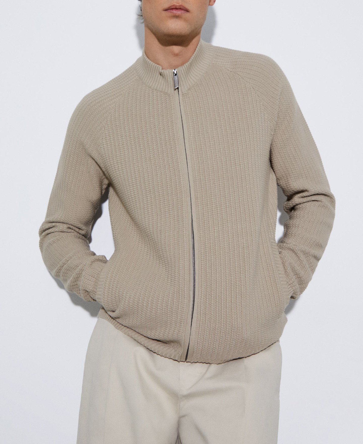 crew neck jacket with central zip image number 0