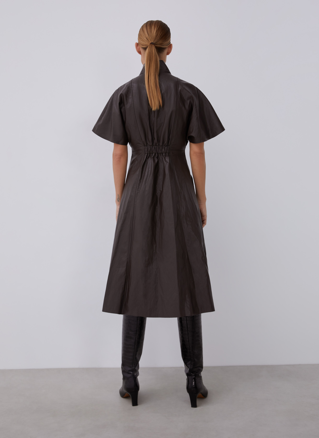Short sleeved faux leather dress image number 1