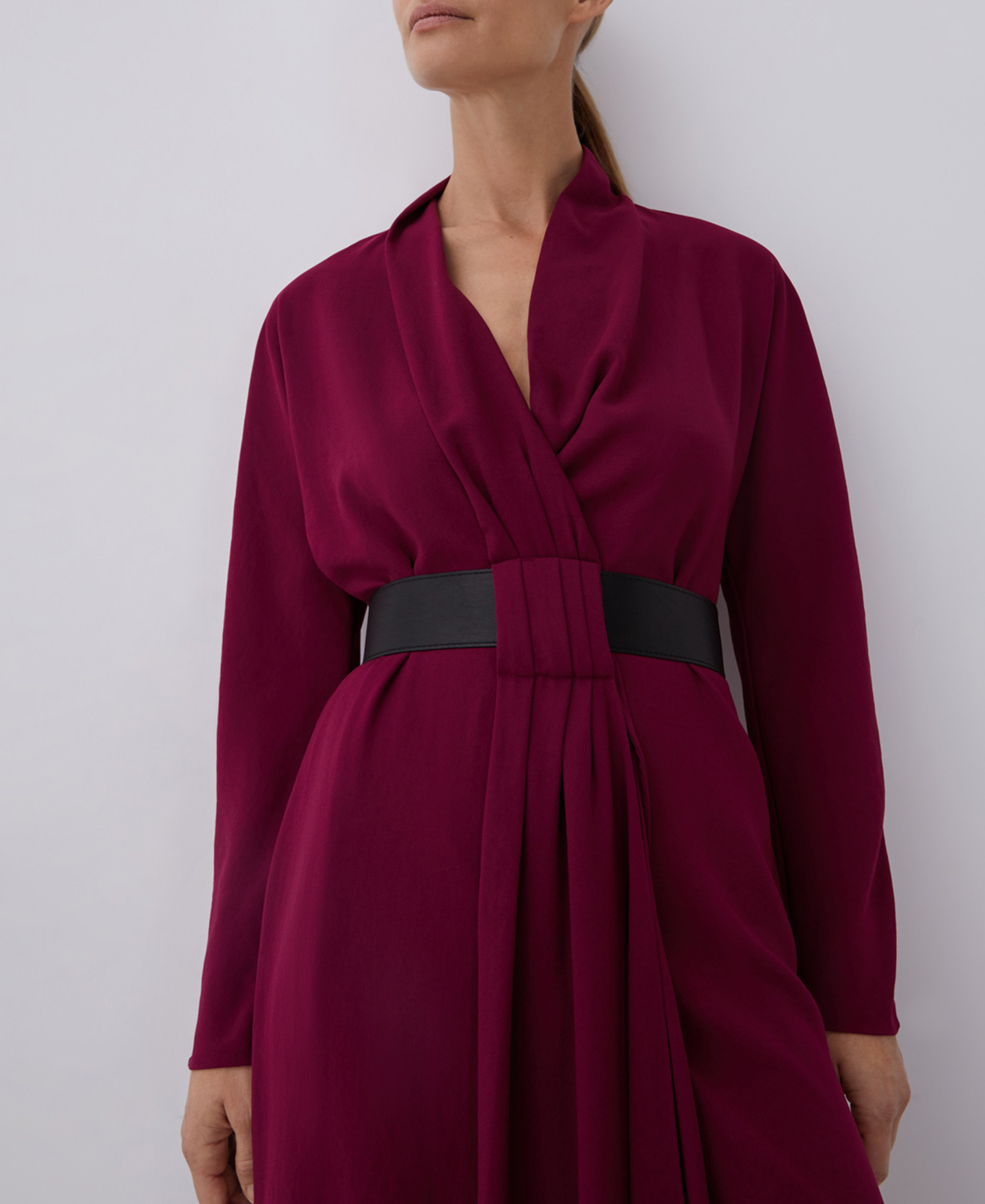 Wrap dress with faux leather belt image number 0