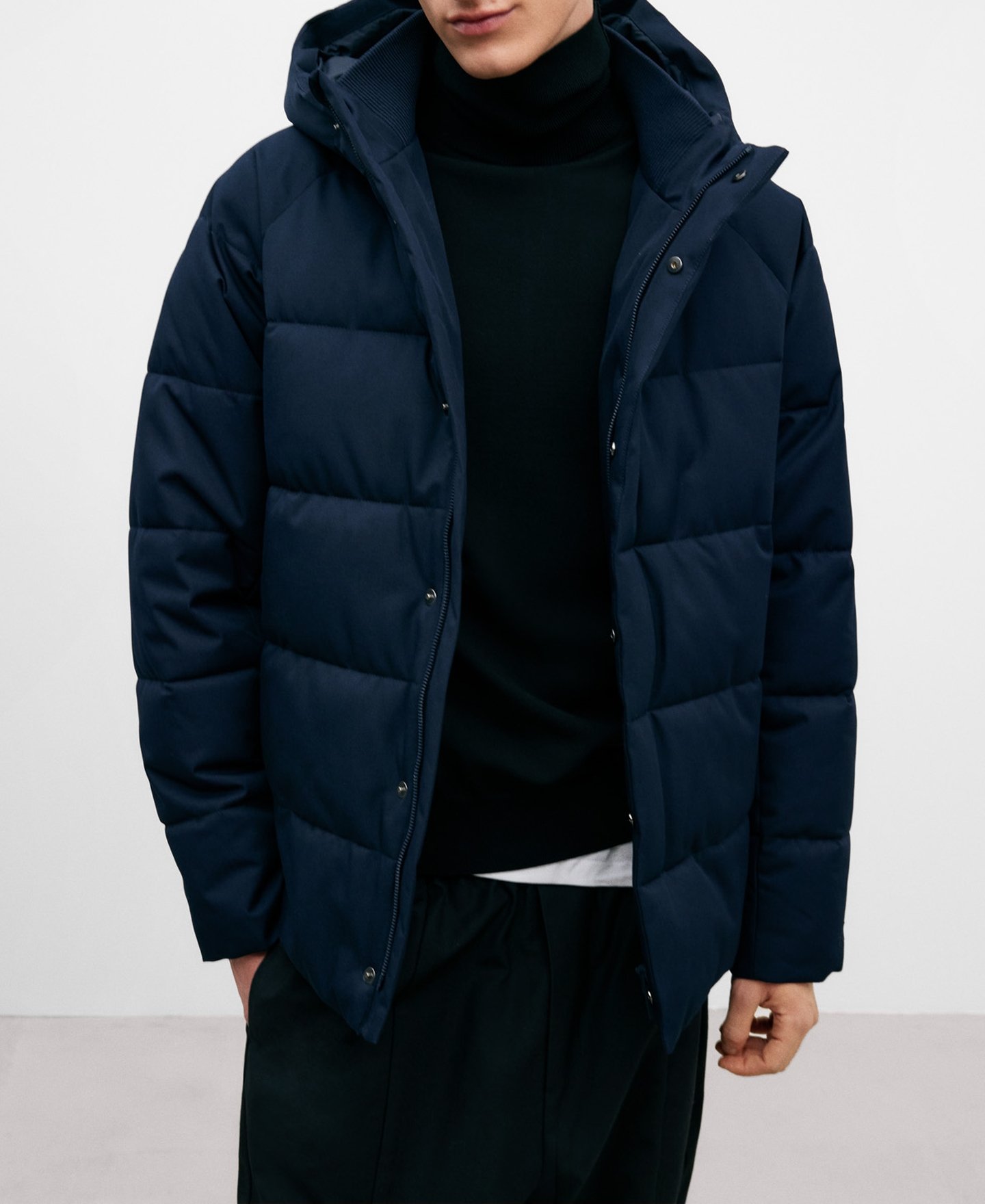 Marine blue hooded padded men's jacket image number 0