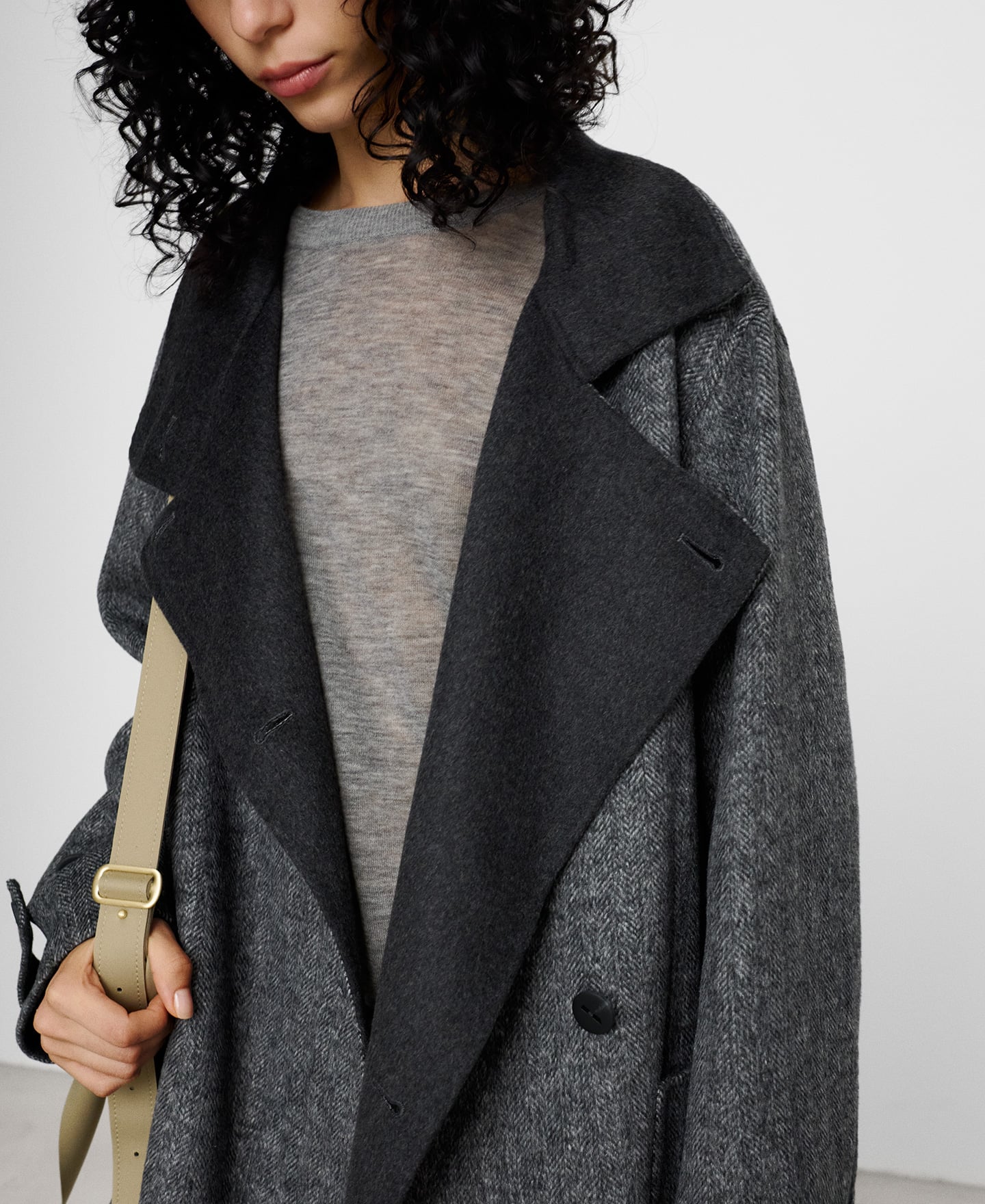 Long wrap herringbone coat image number 5