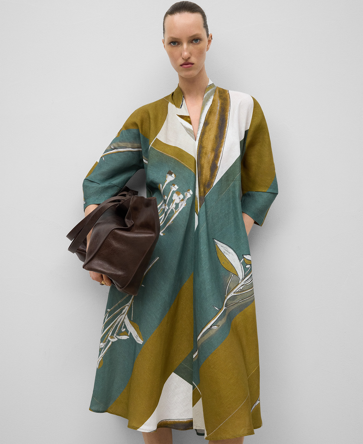 European linen printed dress woman image number 0