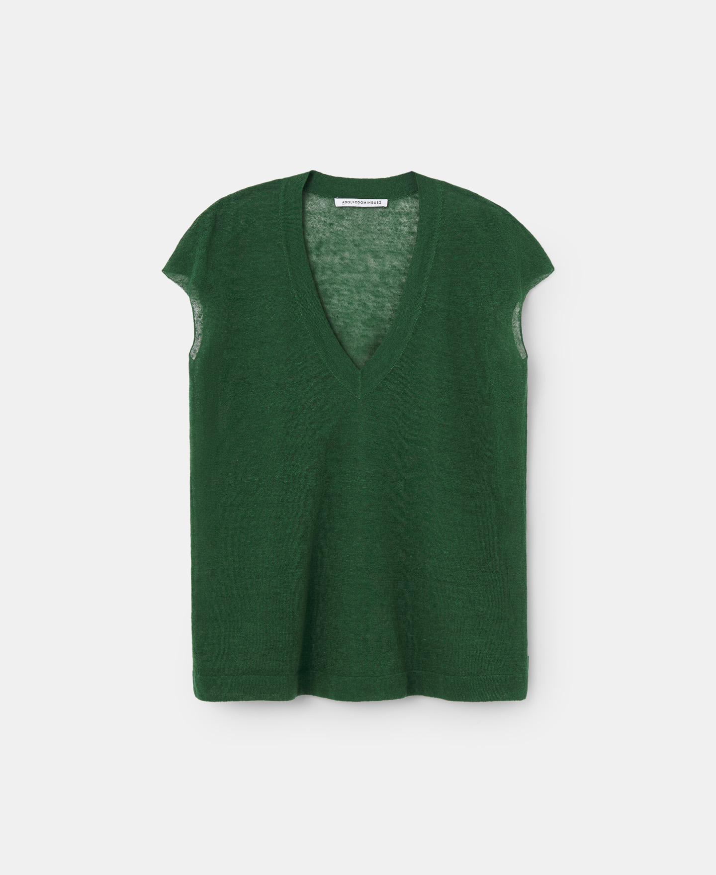 Green v-neck linen top image number 4