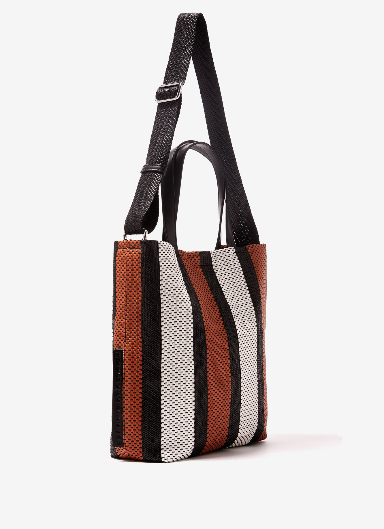 Striped shopper bag with raffia finish image number 1
