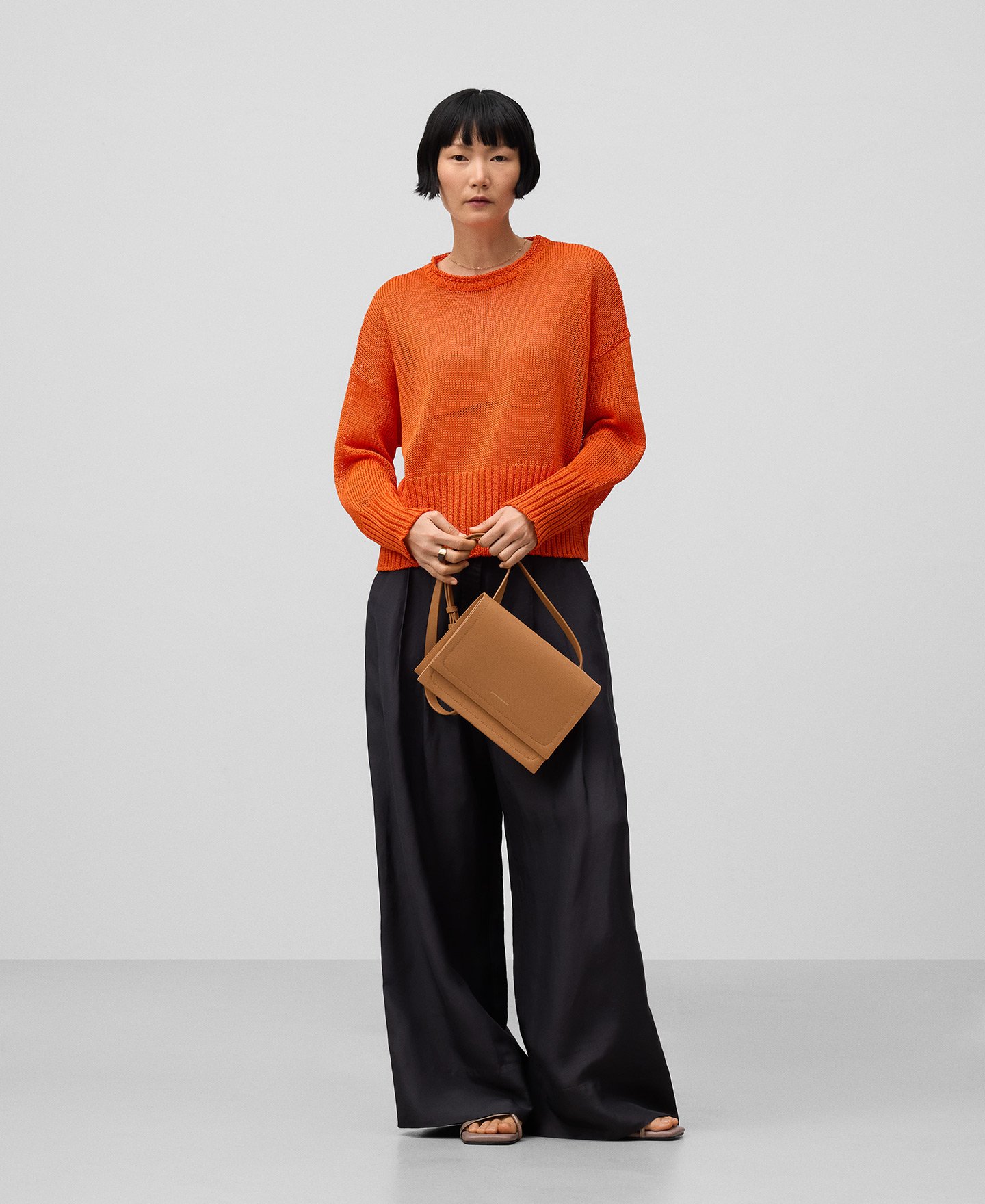 Open knitted crew neck sweater woman image number 1