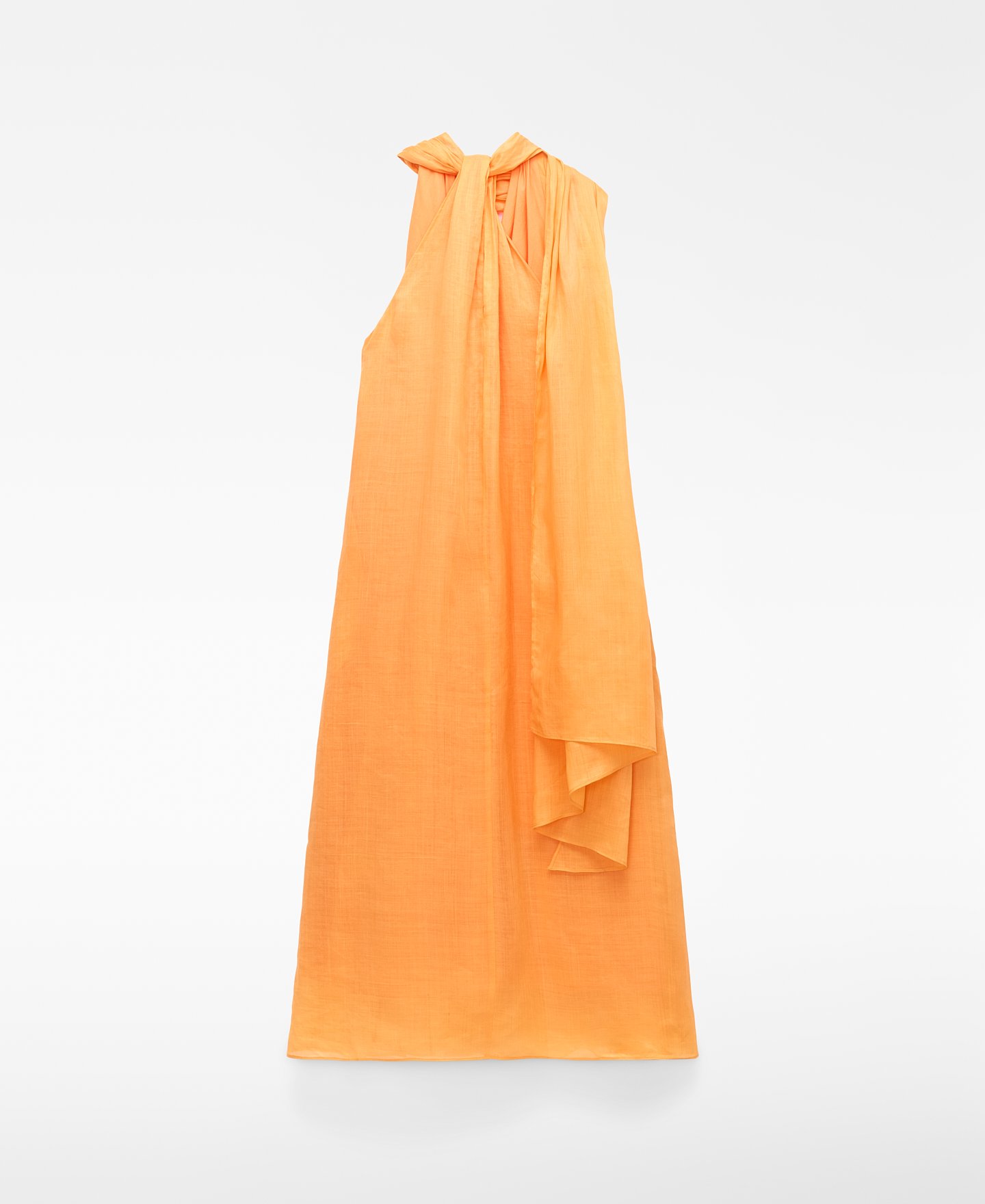 Scarf-collar ramie long dress image number 5