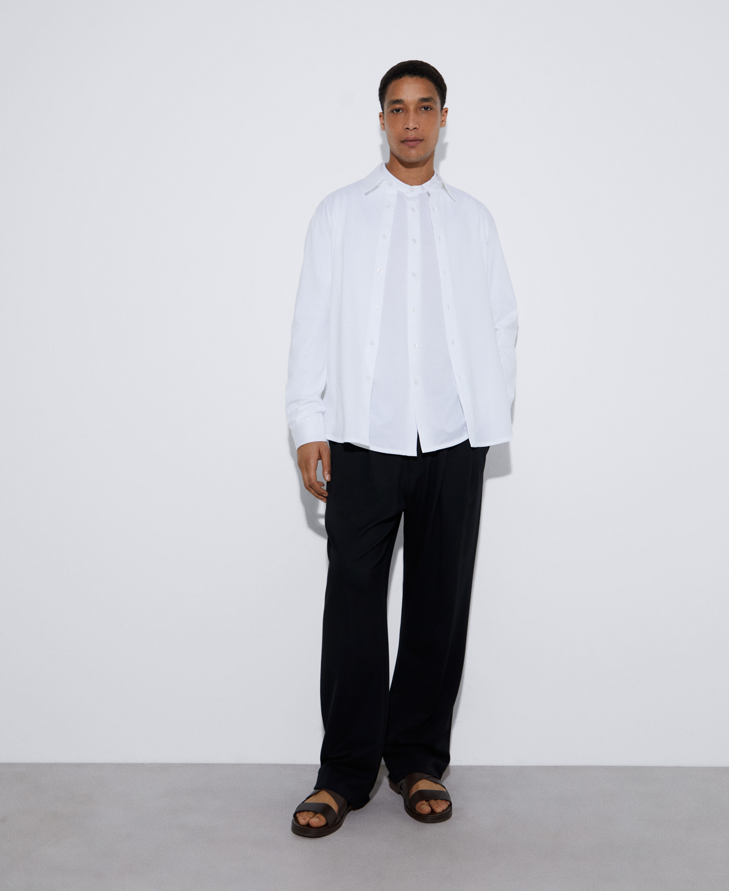 Cotton mandarin collar shirt image number 1