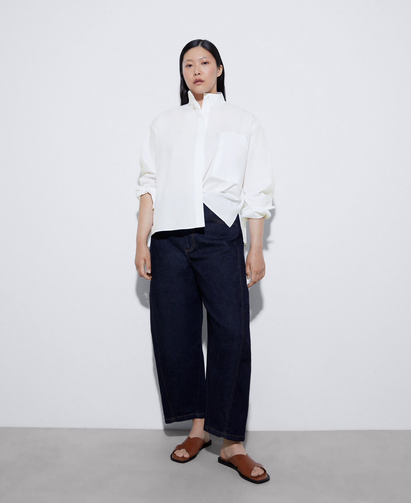 Mandarin collar cotton shirt image number 1