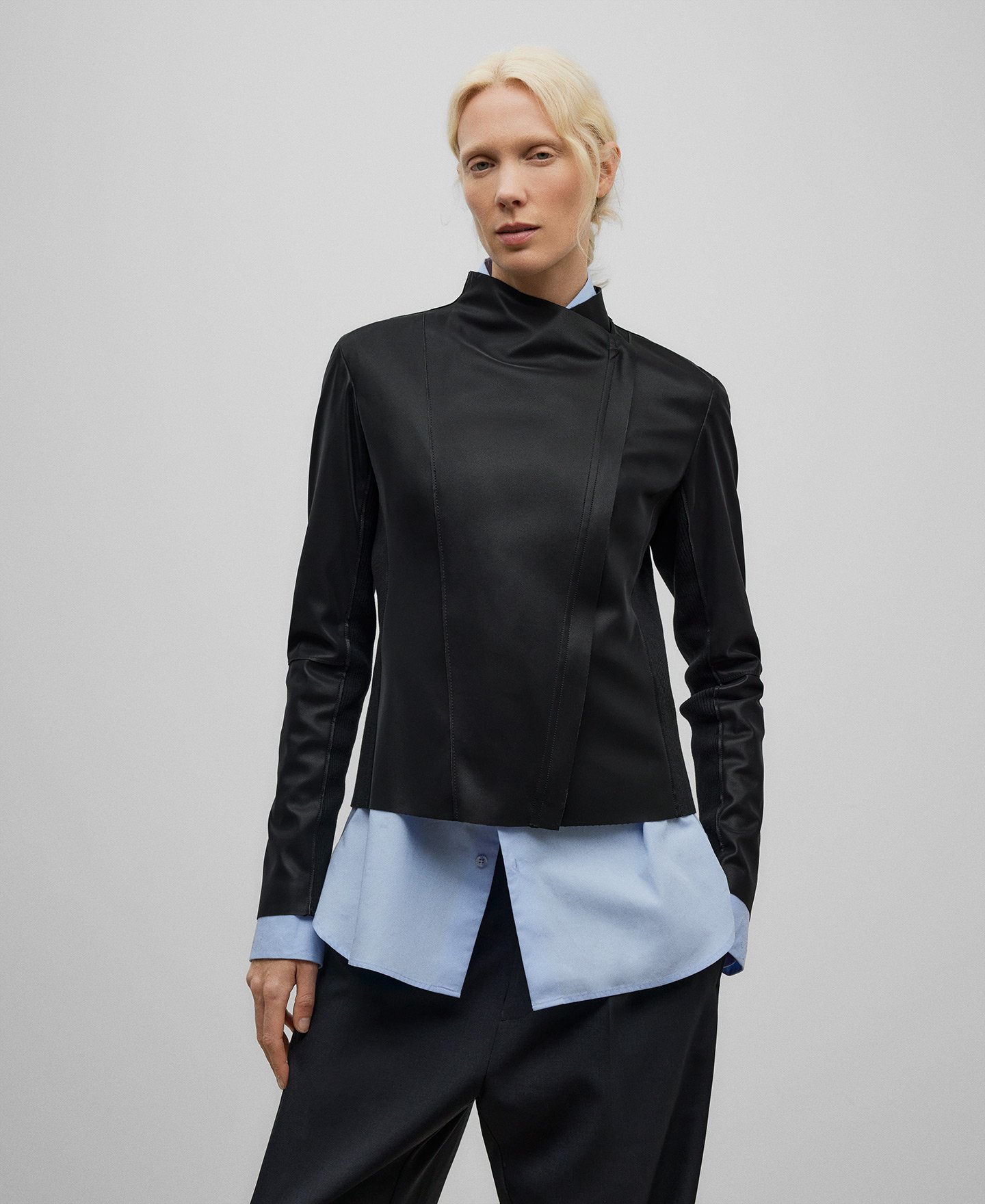 Leather-Non-Leather fitted jacket woman image number 0