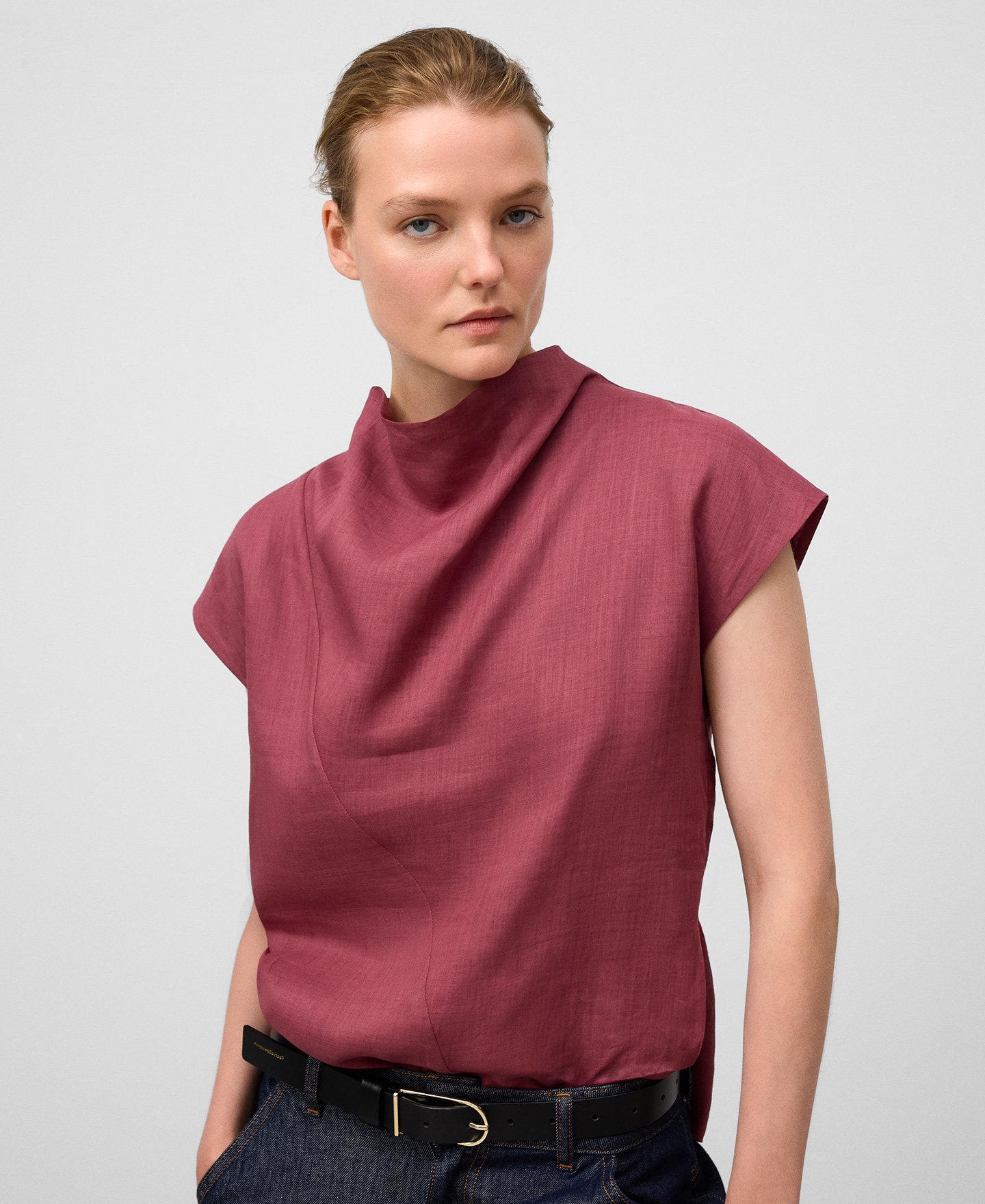 Ramie draped top woman image number 0