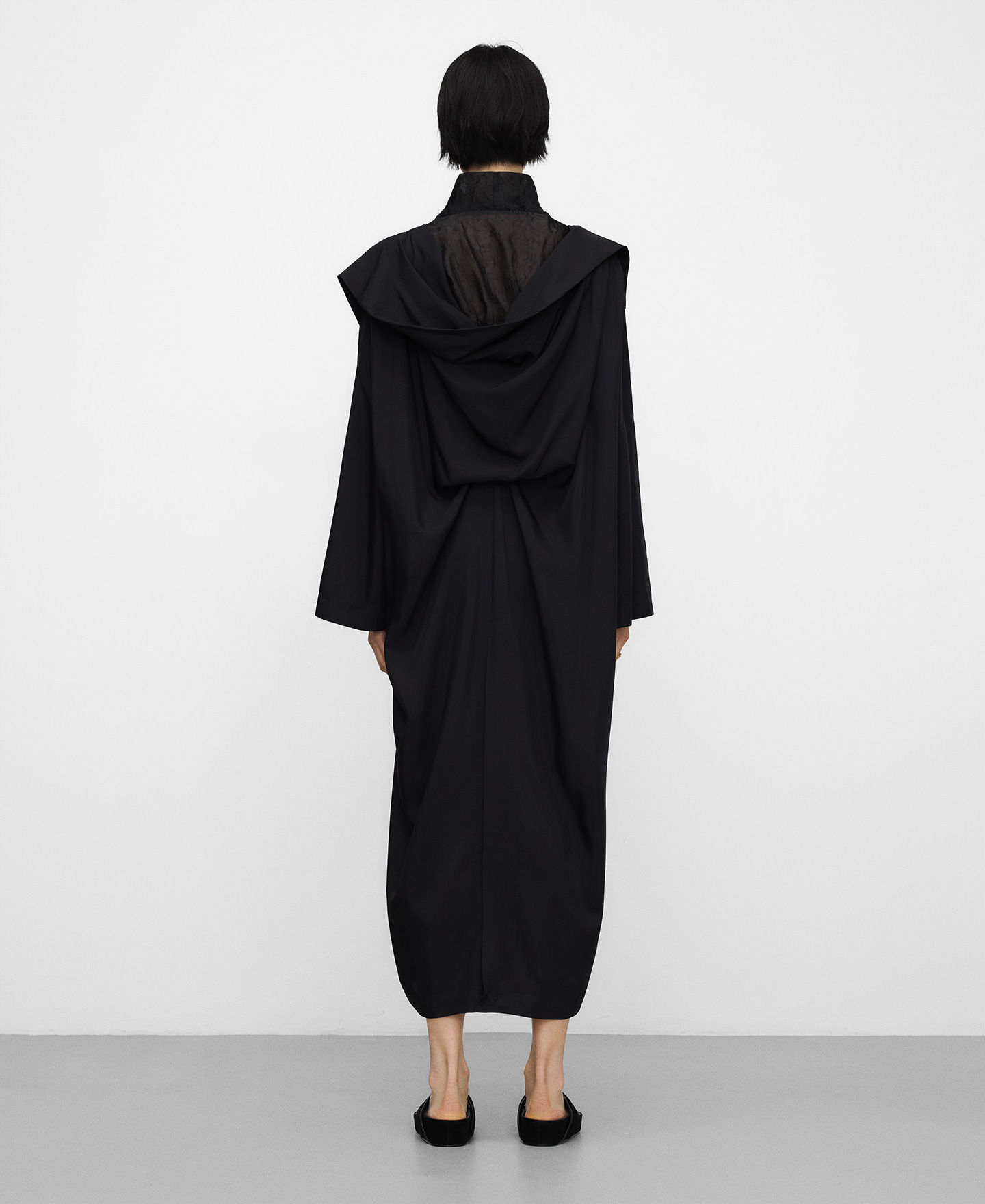 Mixed-fabric funnel-neck dress image number 2