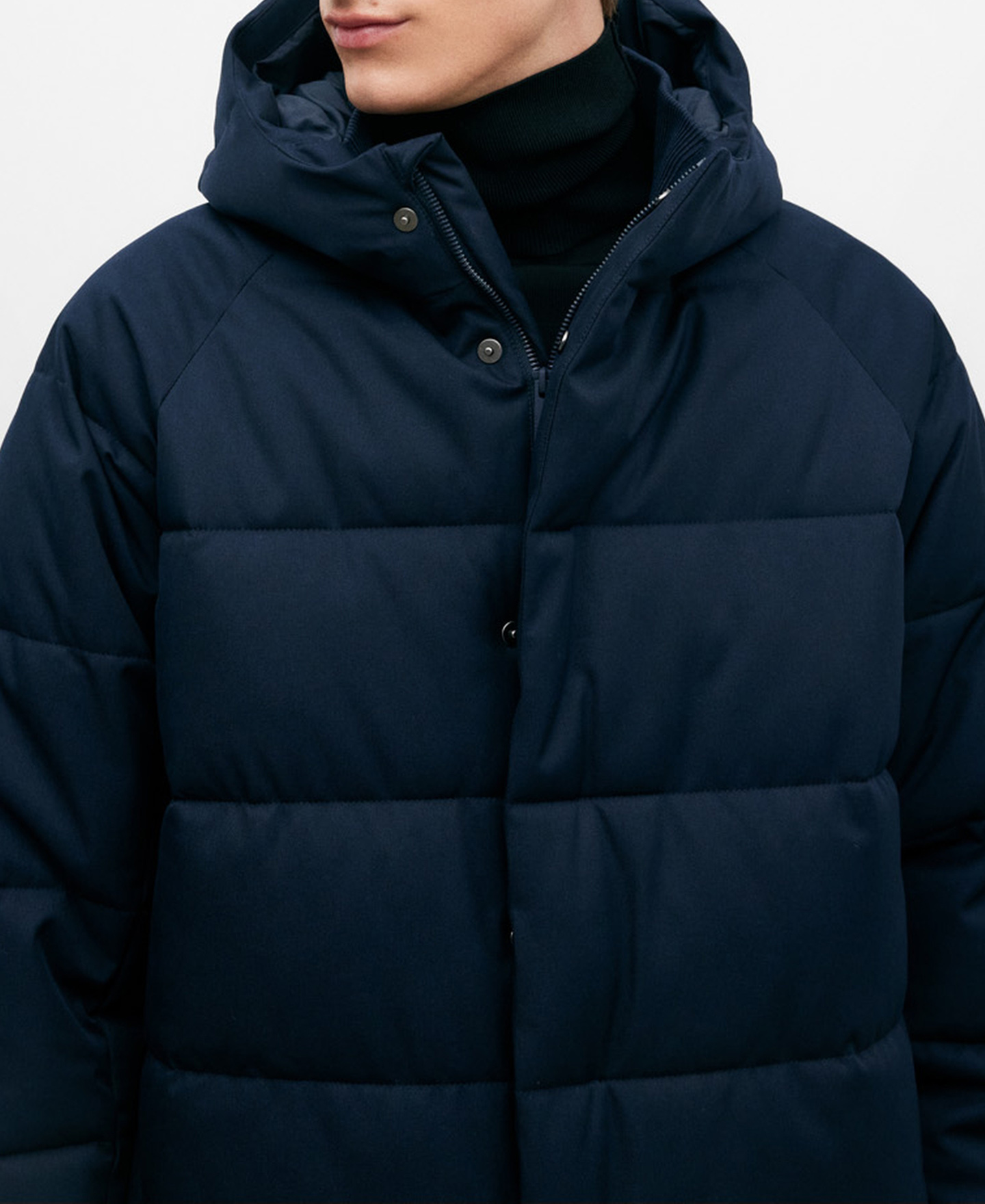 Marine blue hooded padded men's jacket image number 4