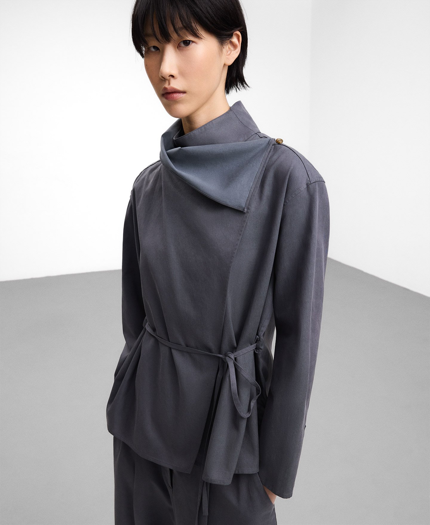 Wrap shirt with belt image number 0