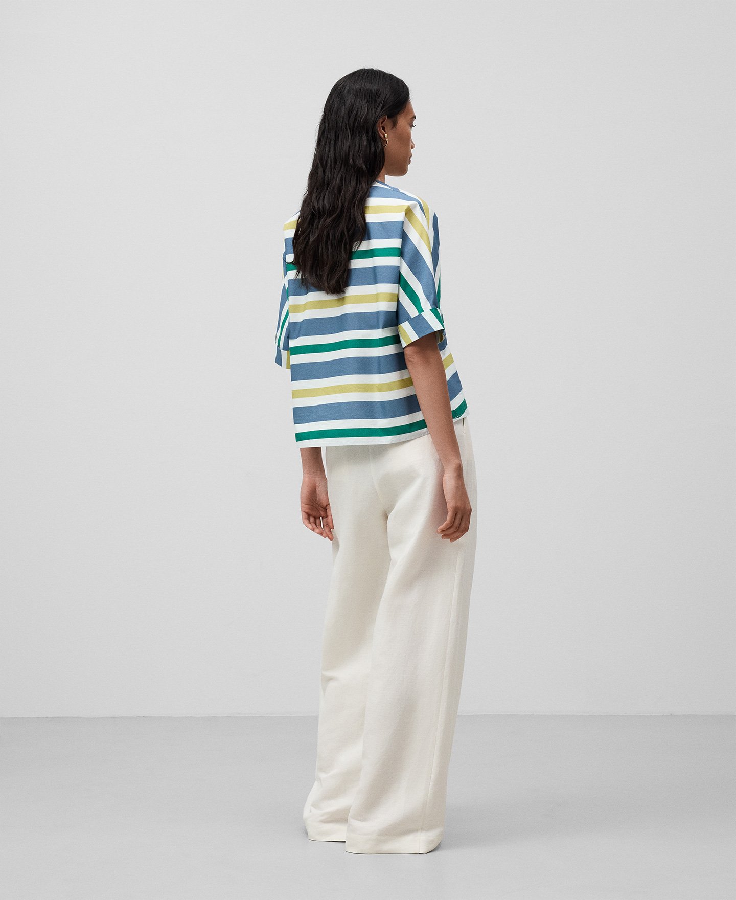 V-neckline striped blouse woman image number 2