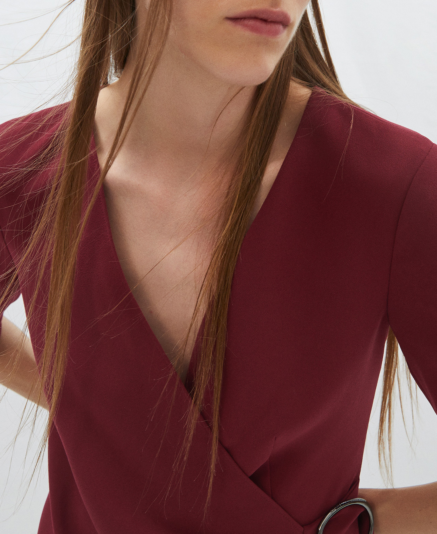 V-neck jumpsuit with draped belt image number 0