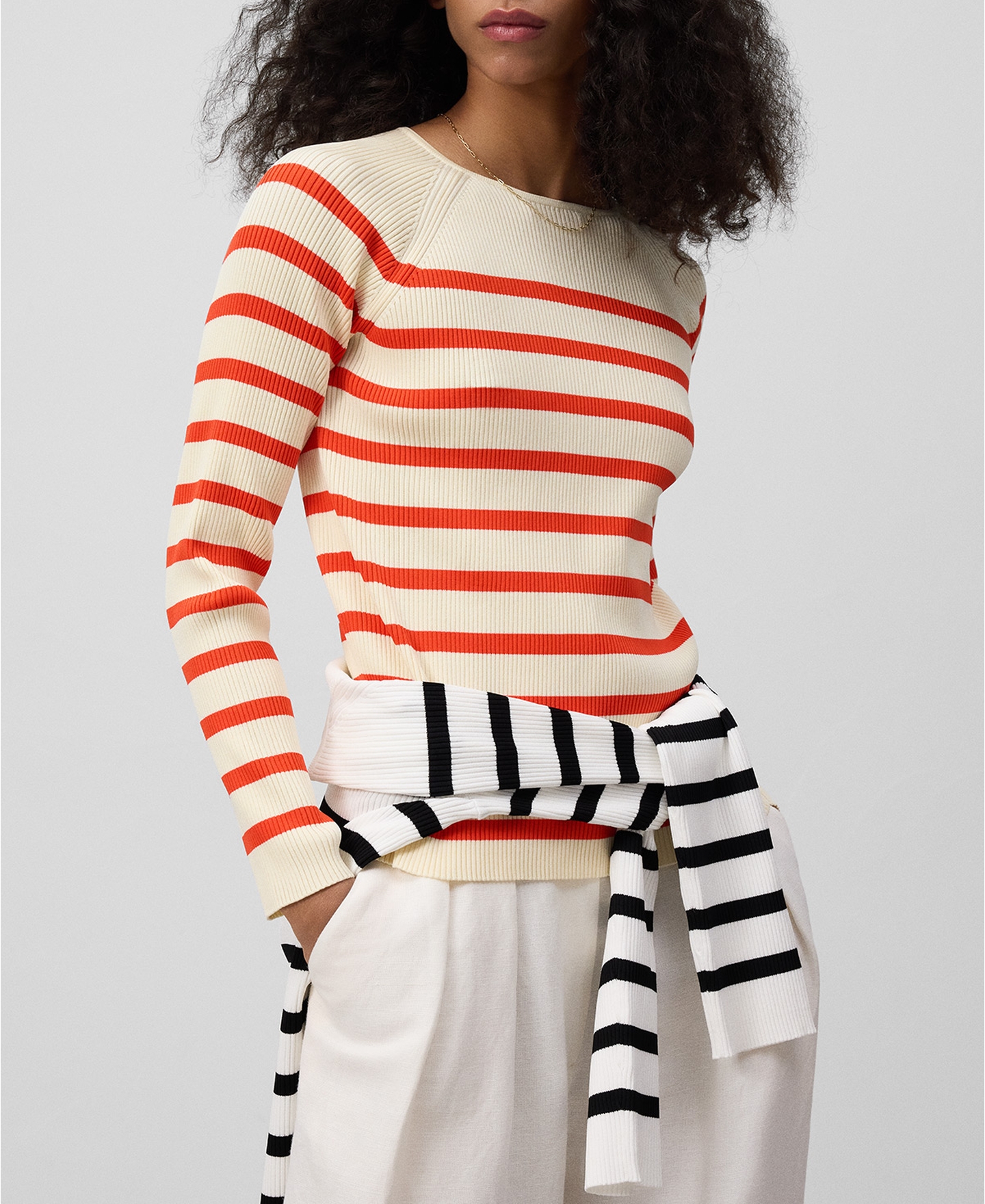 Striped ribbed sweater woman image number 0