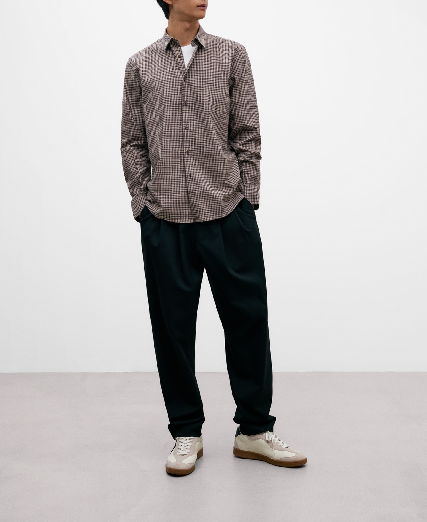 Brown checked cotton shirt image number 1