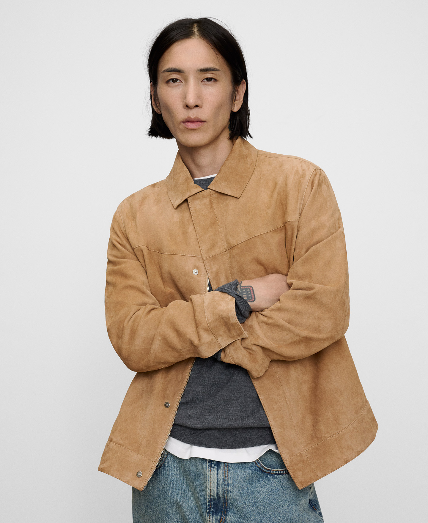 Spread collar suede jacket image number 3