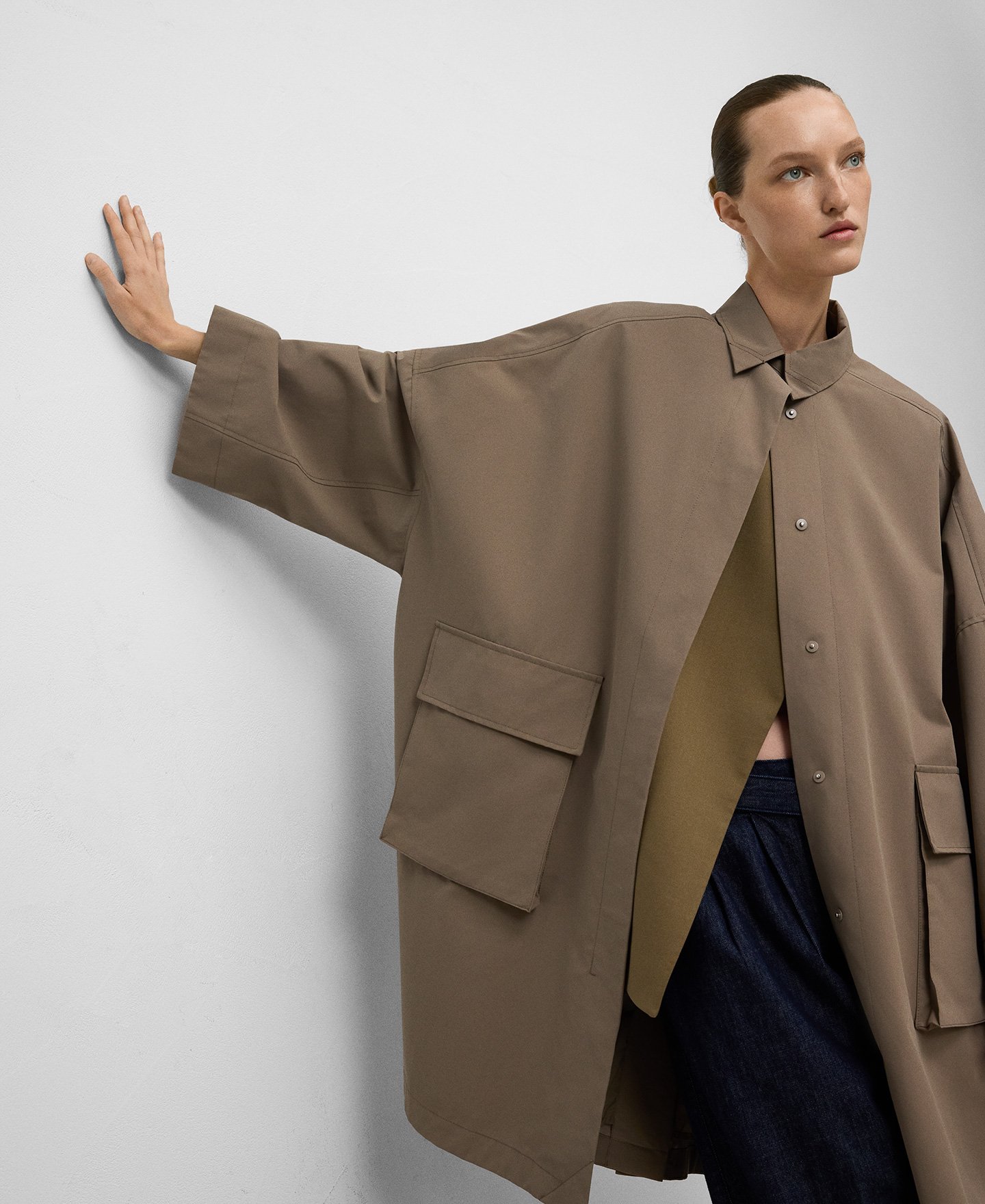 Lapel collar oversize trench coat woman image number 3