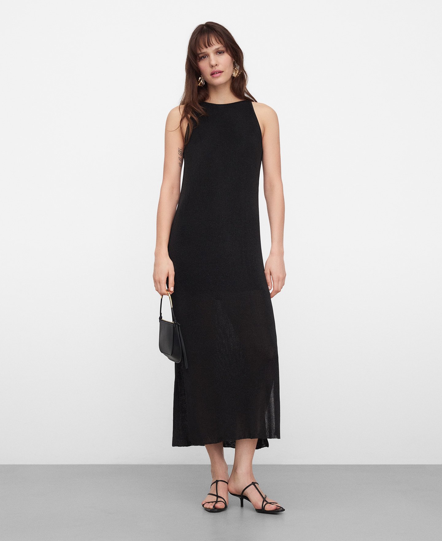 Long metallic knit dress image number 1