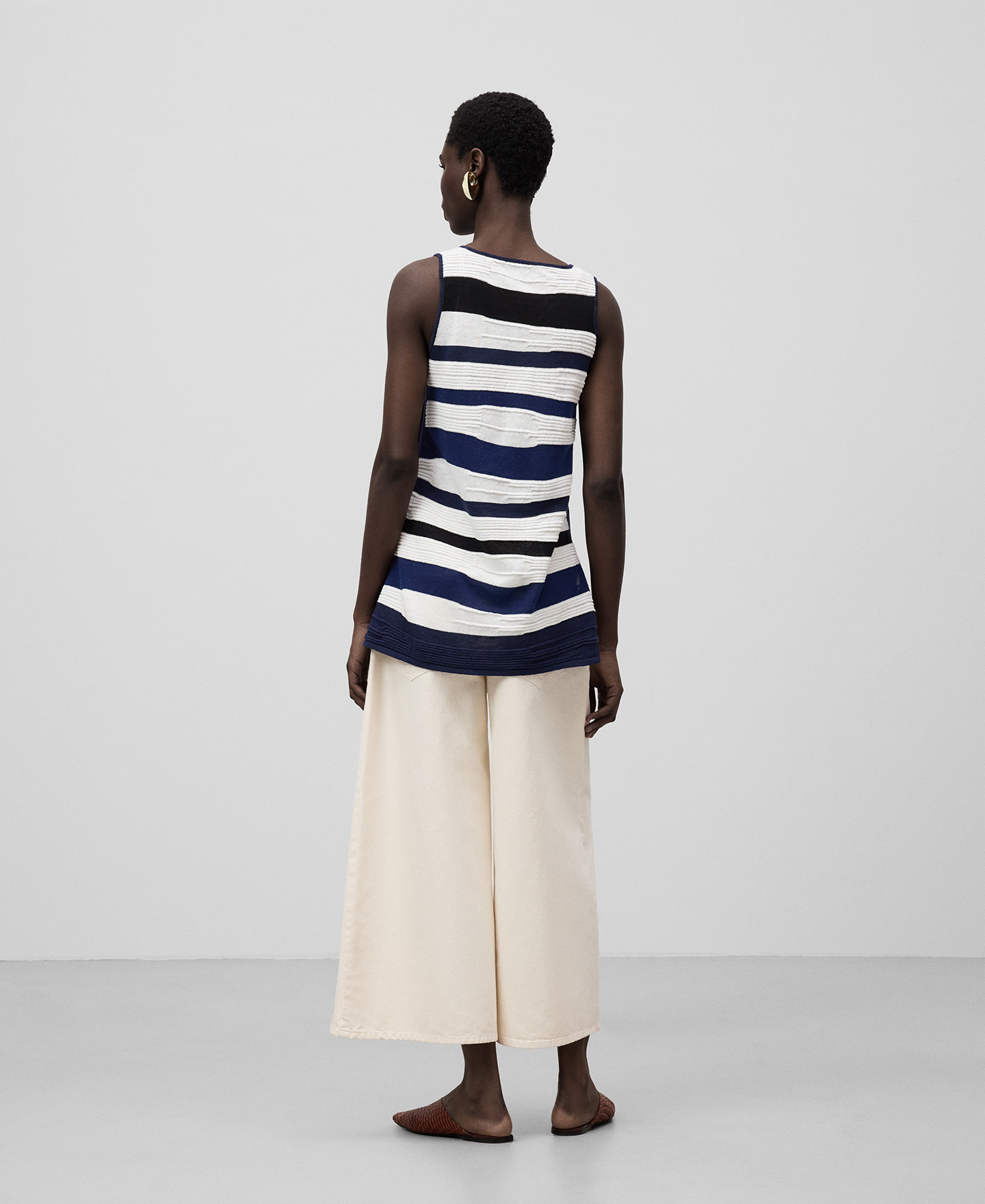 Striped structured knit top woman image number 2