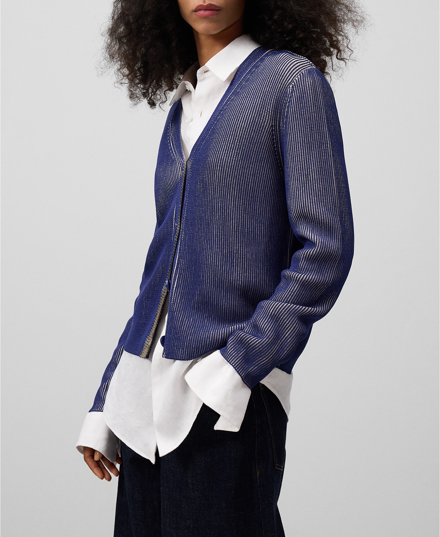 Two-tone knit cardigan woman image number 0