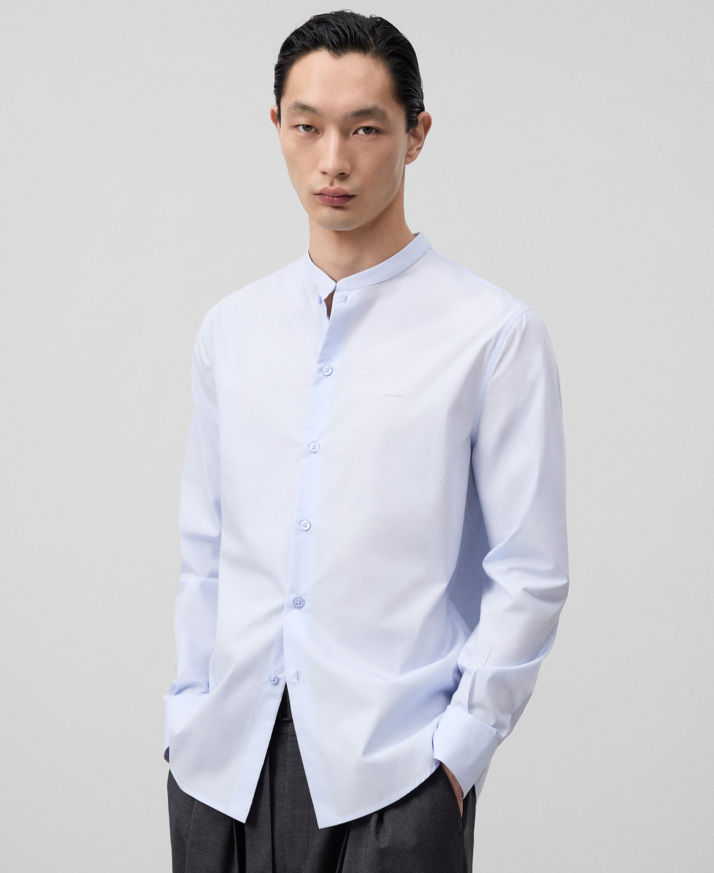 Regular fit Mandarin collar shirt man image number 0