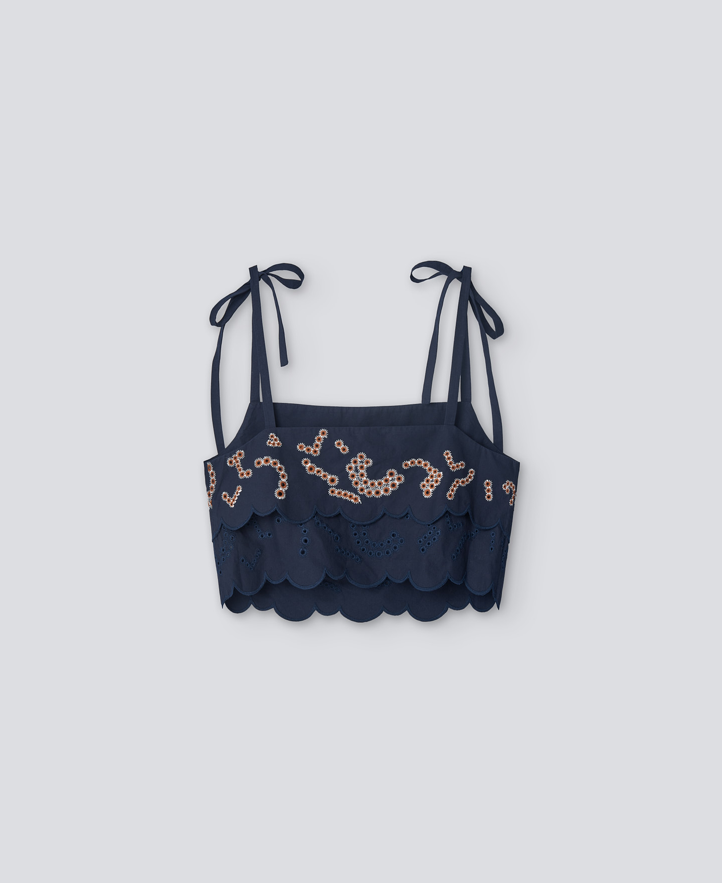 Cropped embroidered navy blue top woman image number 1