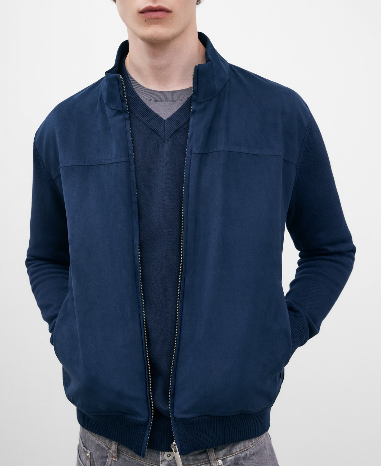 Blue cotton cardigan for men image number 0