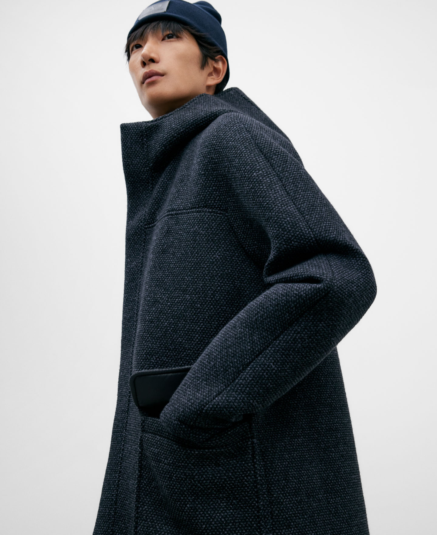 Long navy blue coat for men image number 3
