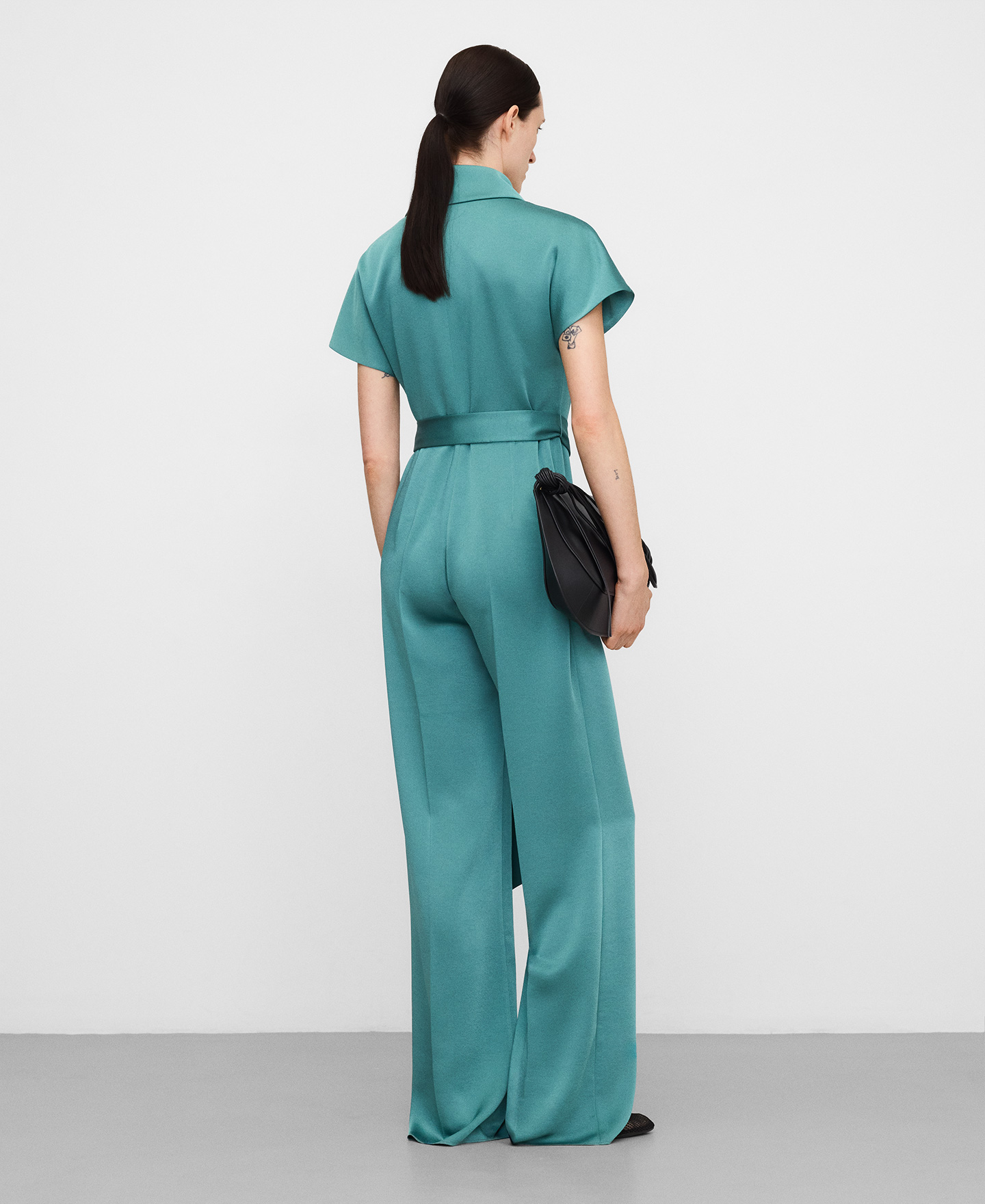 Asymmetric smoking collar jumpsuit image number 2