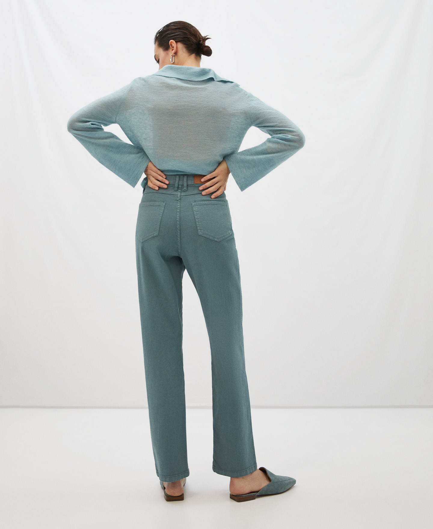 Straight cotton denim trousers image number 2