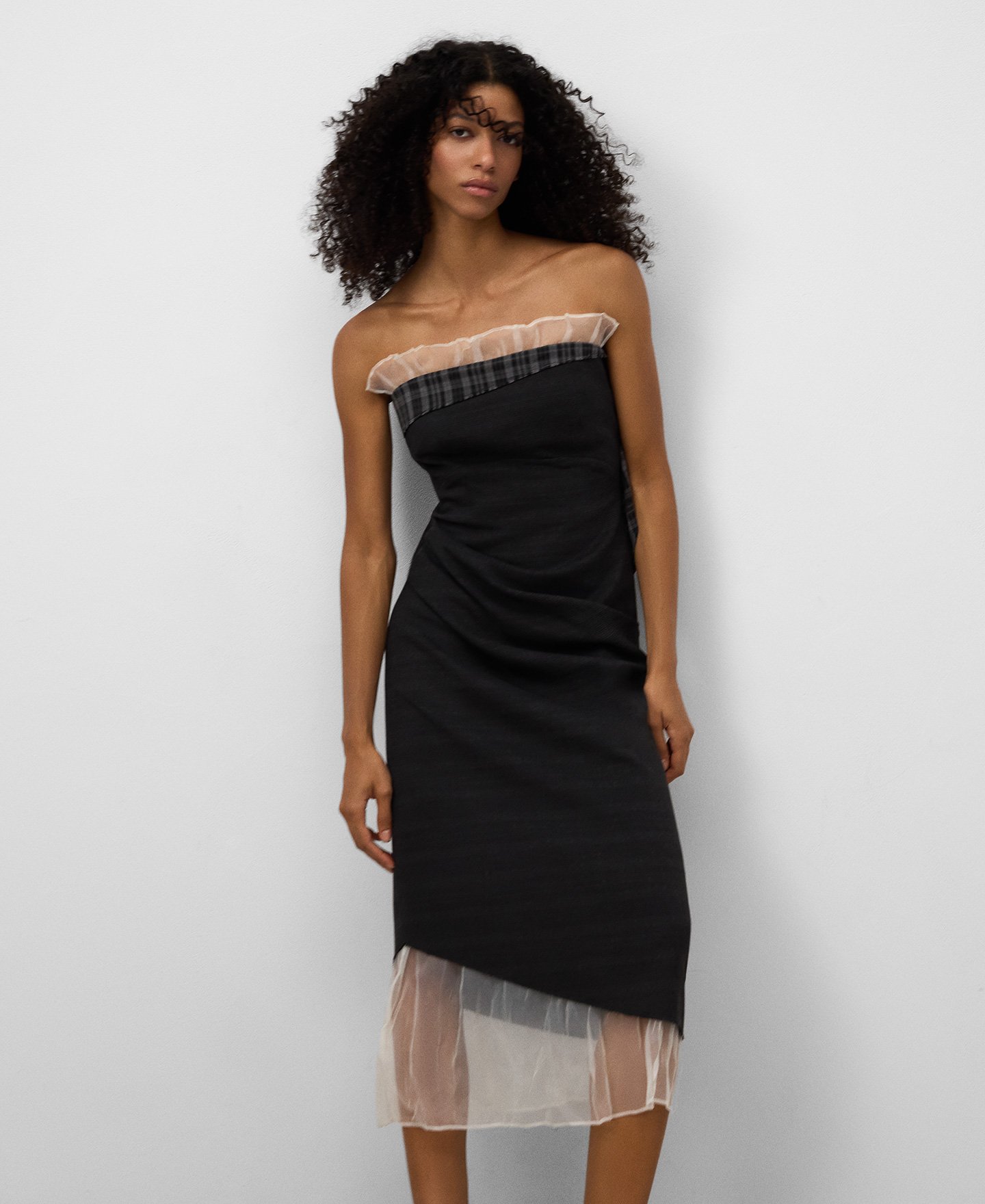 Vestido tubo combinado mujer image number 0