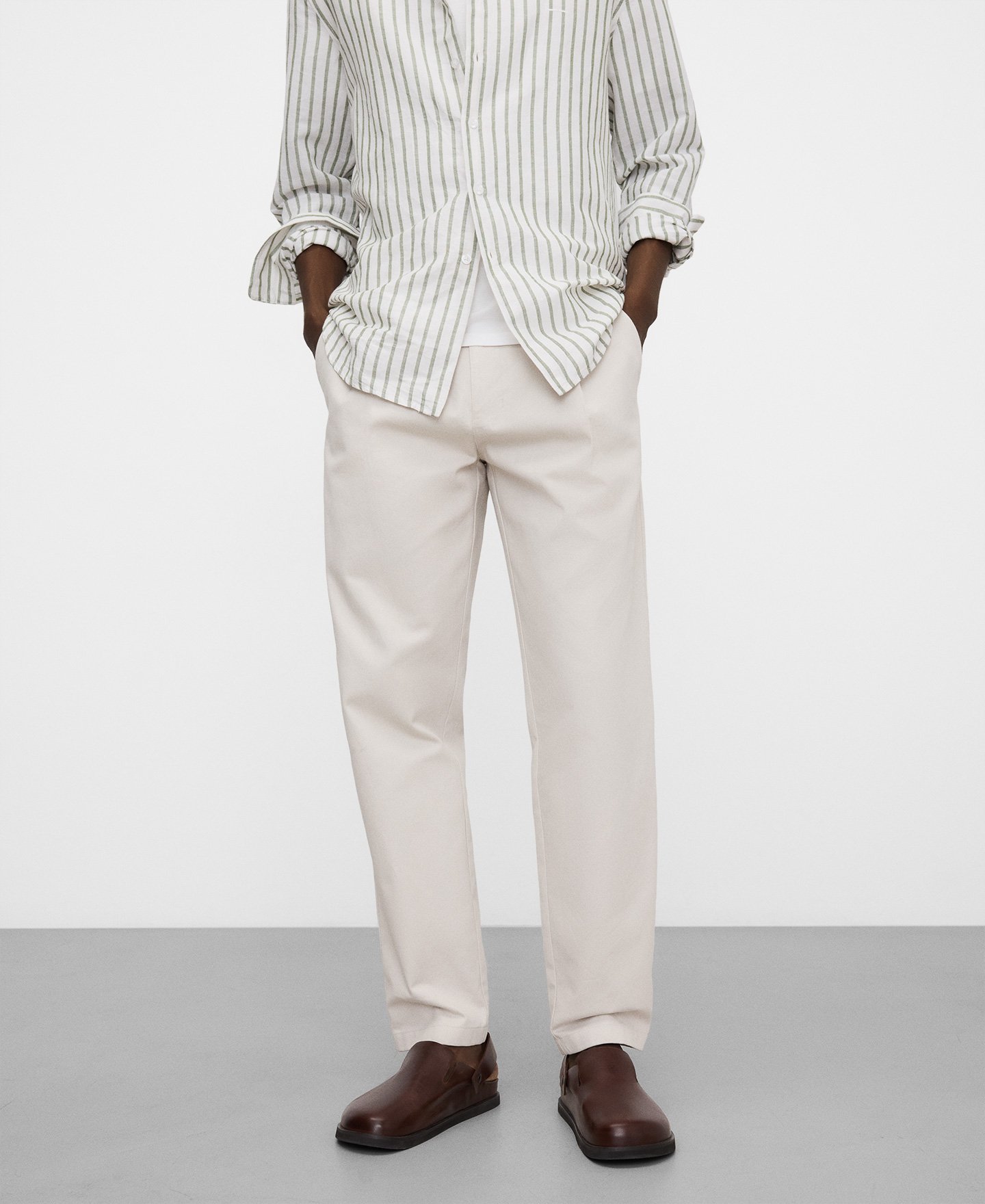 Relaxed fit pleated chino trousers image number 0