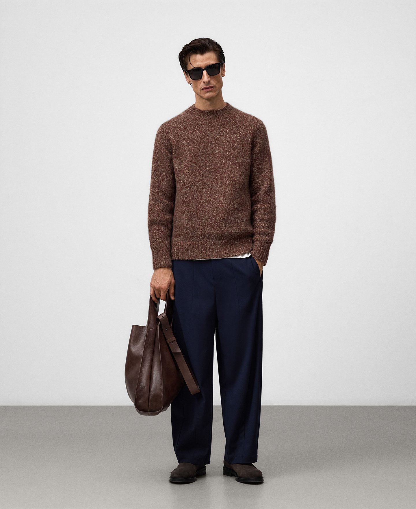 Crew collar melange knit sweater man image number 1