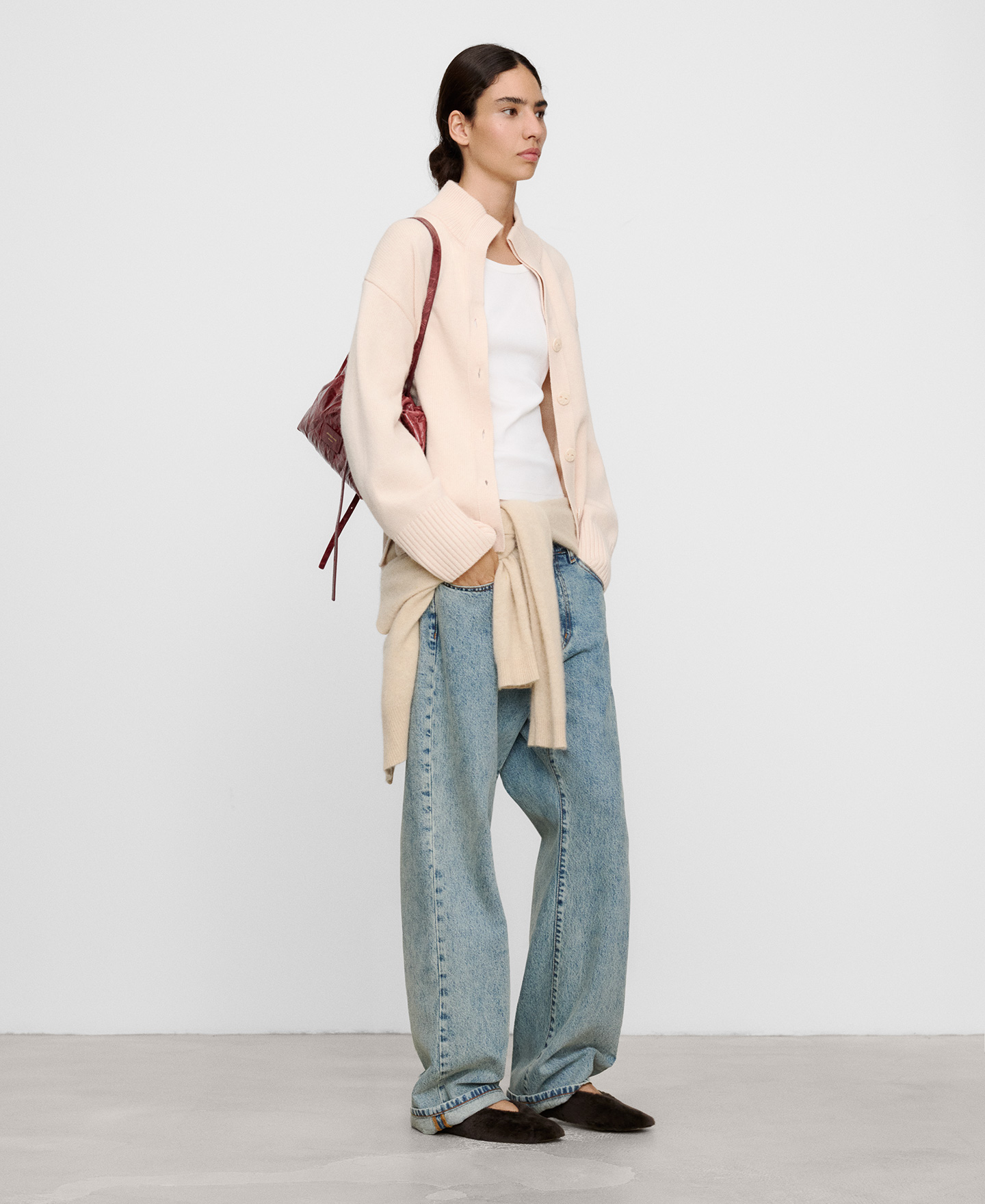Merino wool perkins collar cardigan image number 1