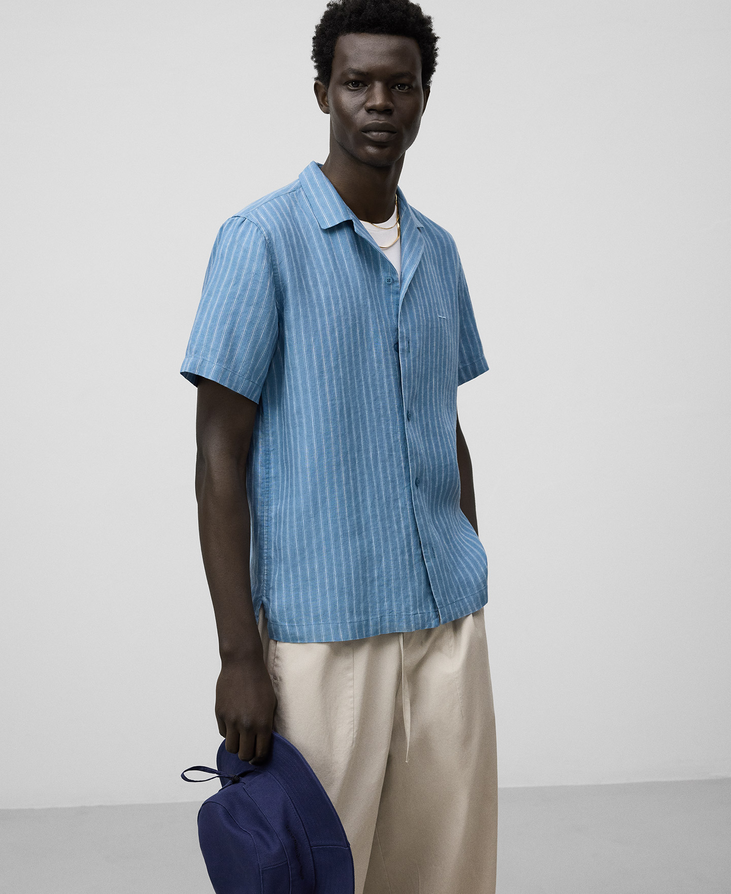 European linen striped shirt man image number 0