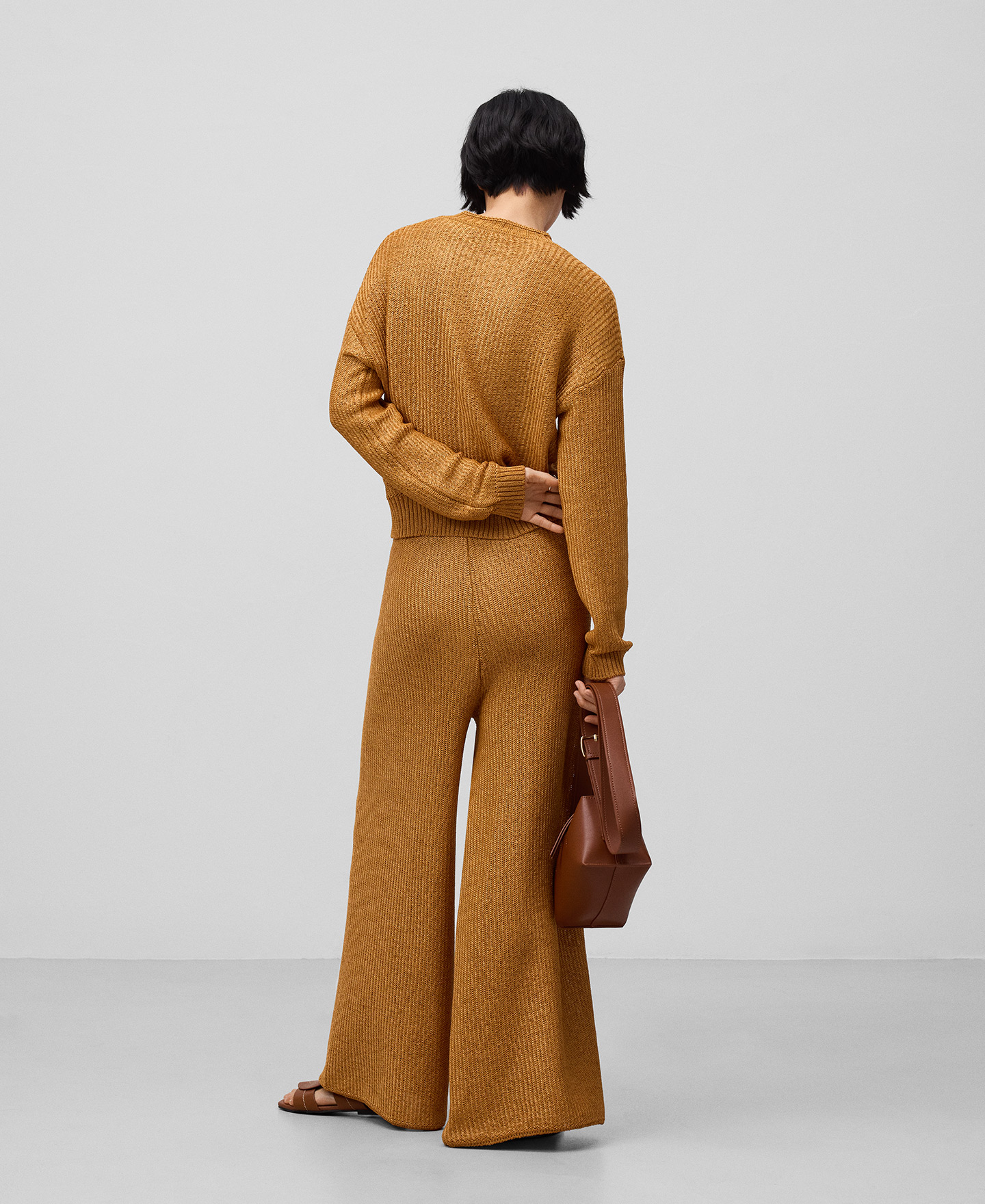 Herringbone knit palazzo trousers woman image number 2