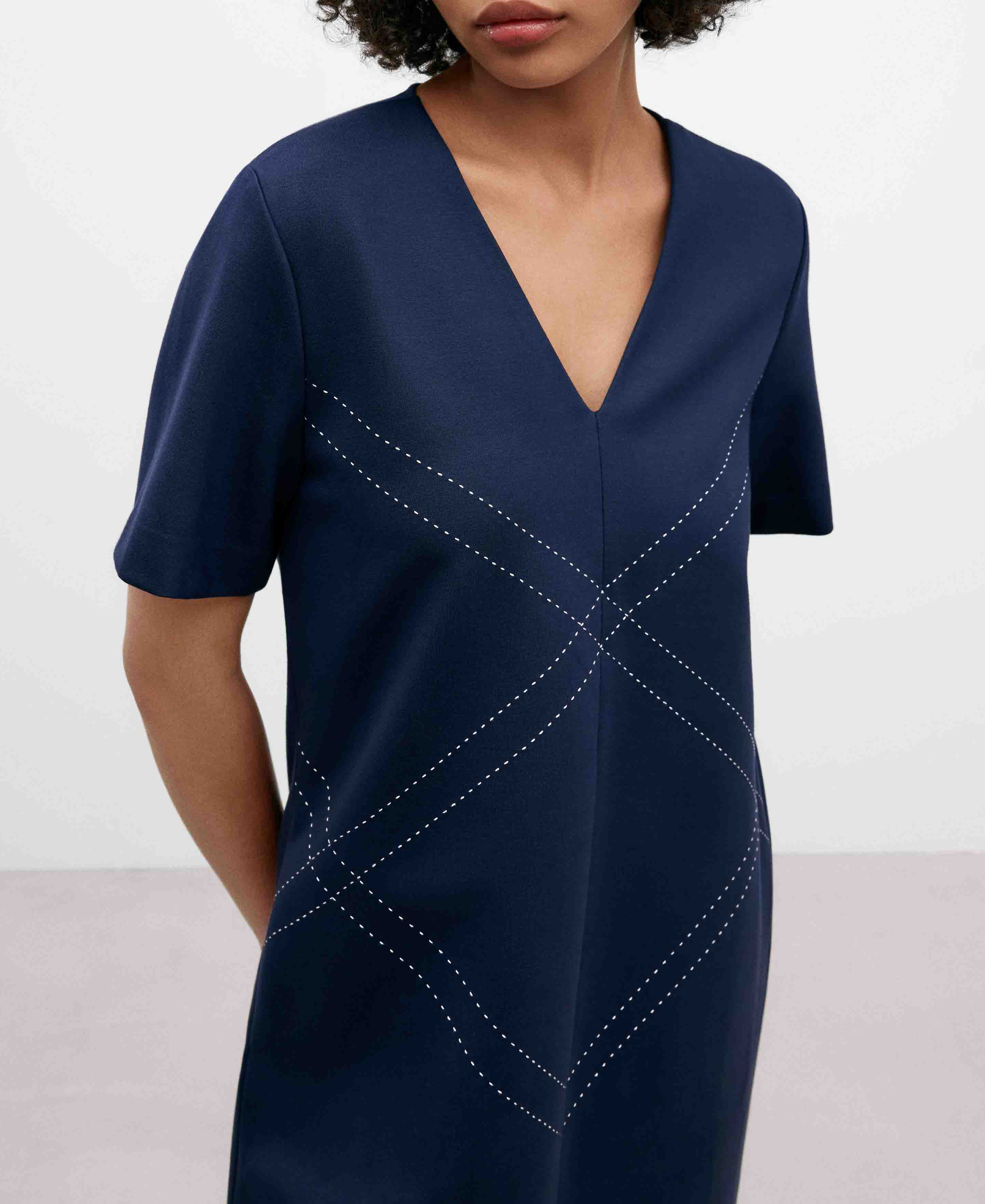 Navy blue viscose fabric dress for women image number 3