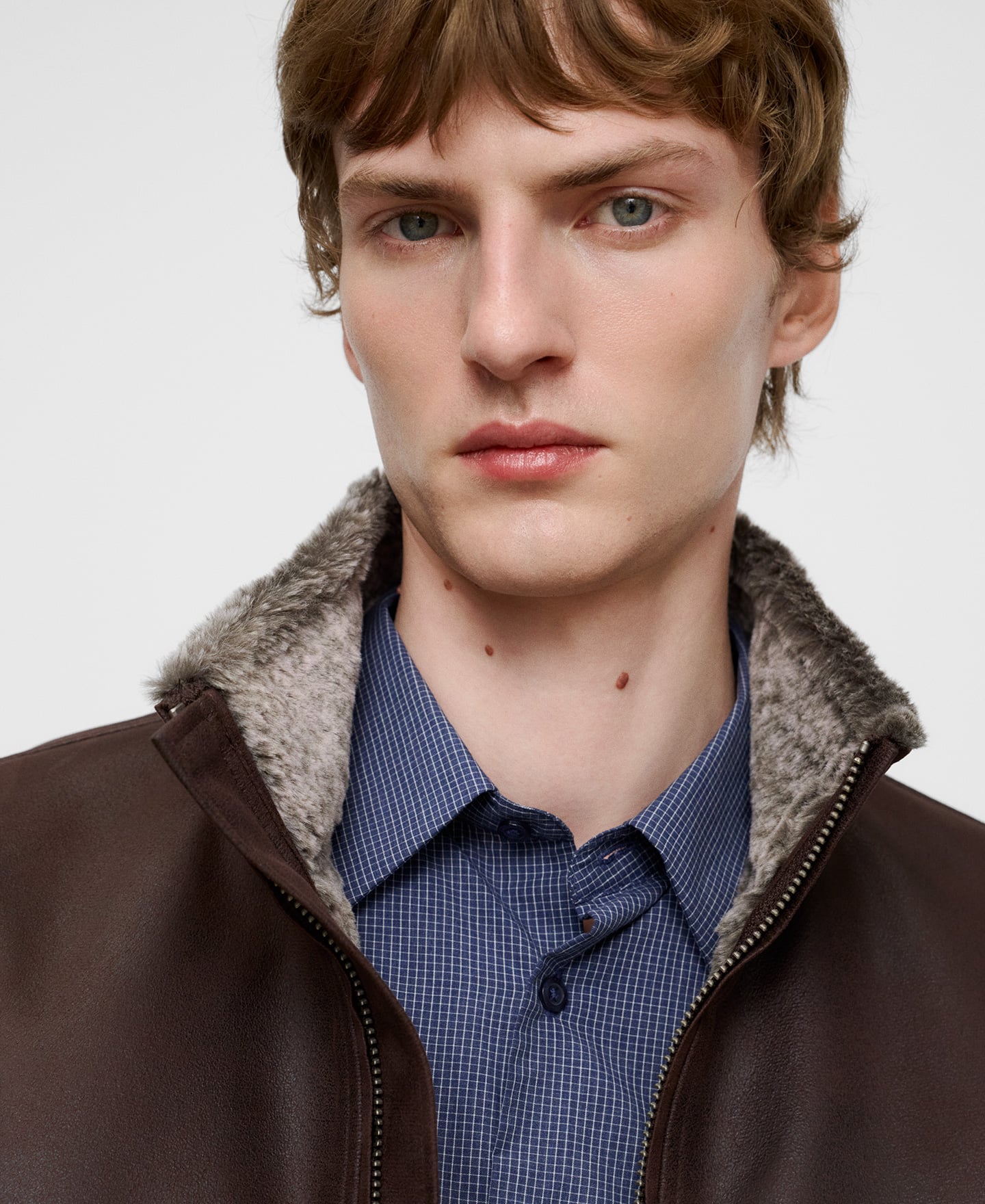 Leather-Non-Leather band collar jacket image number 3
