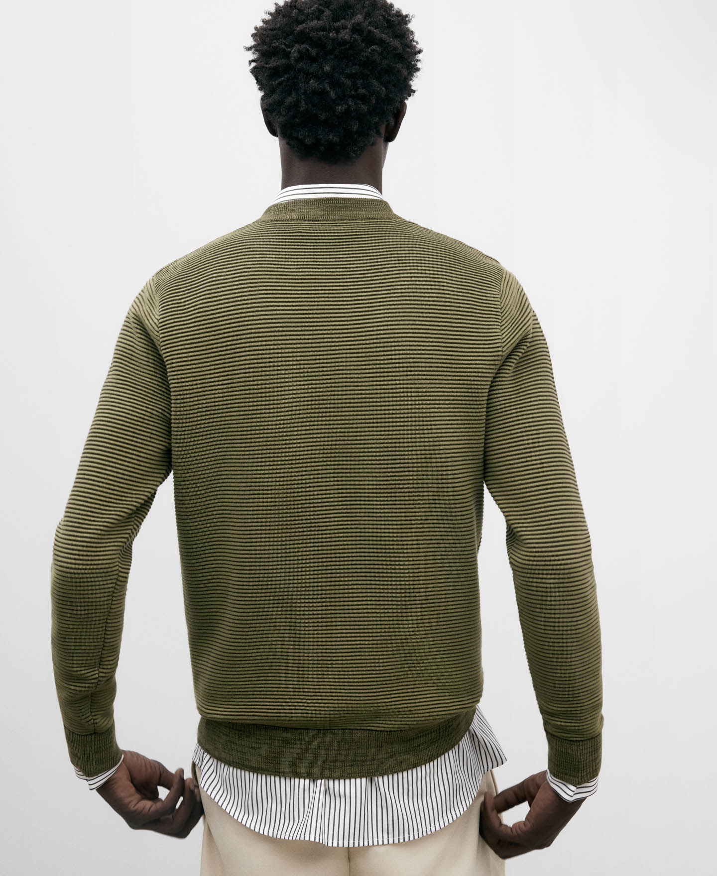 Mixed khaki crew neckline sweater image number 2