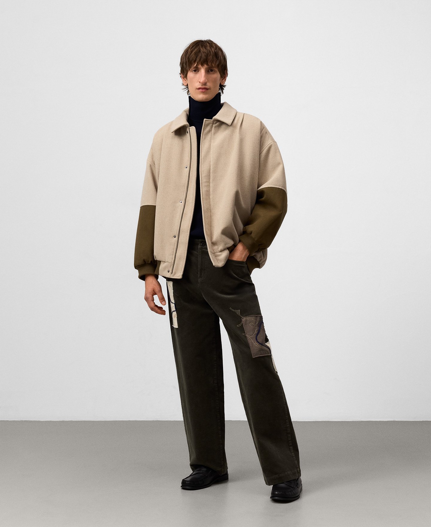 Mixed-fabric bomber man image number 1
