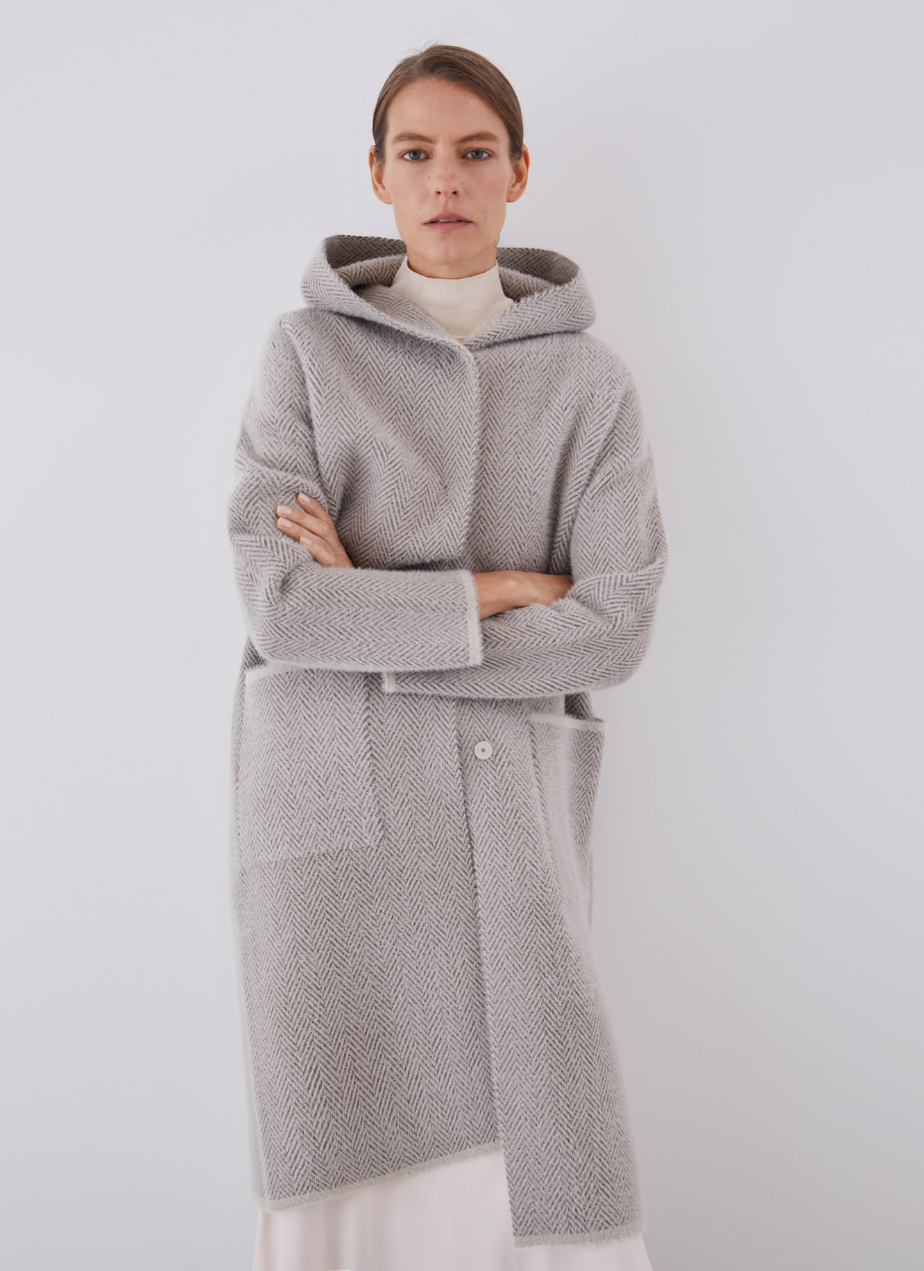 Houndstooth knit jacquard duffle coat image number 0