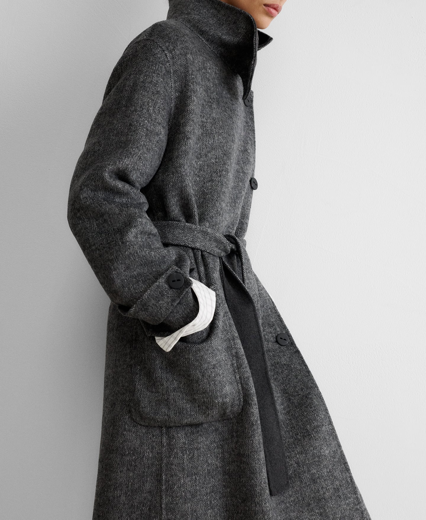 Long wrap herringbone coat image number 3